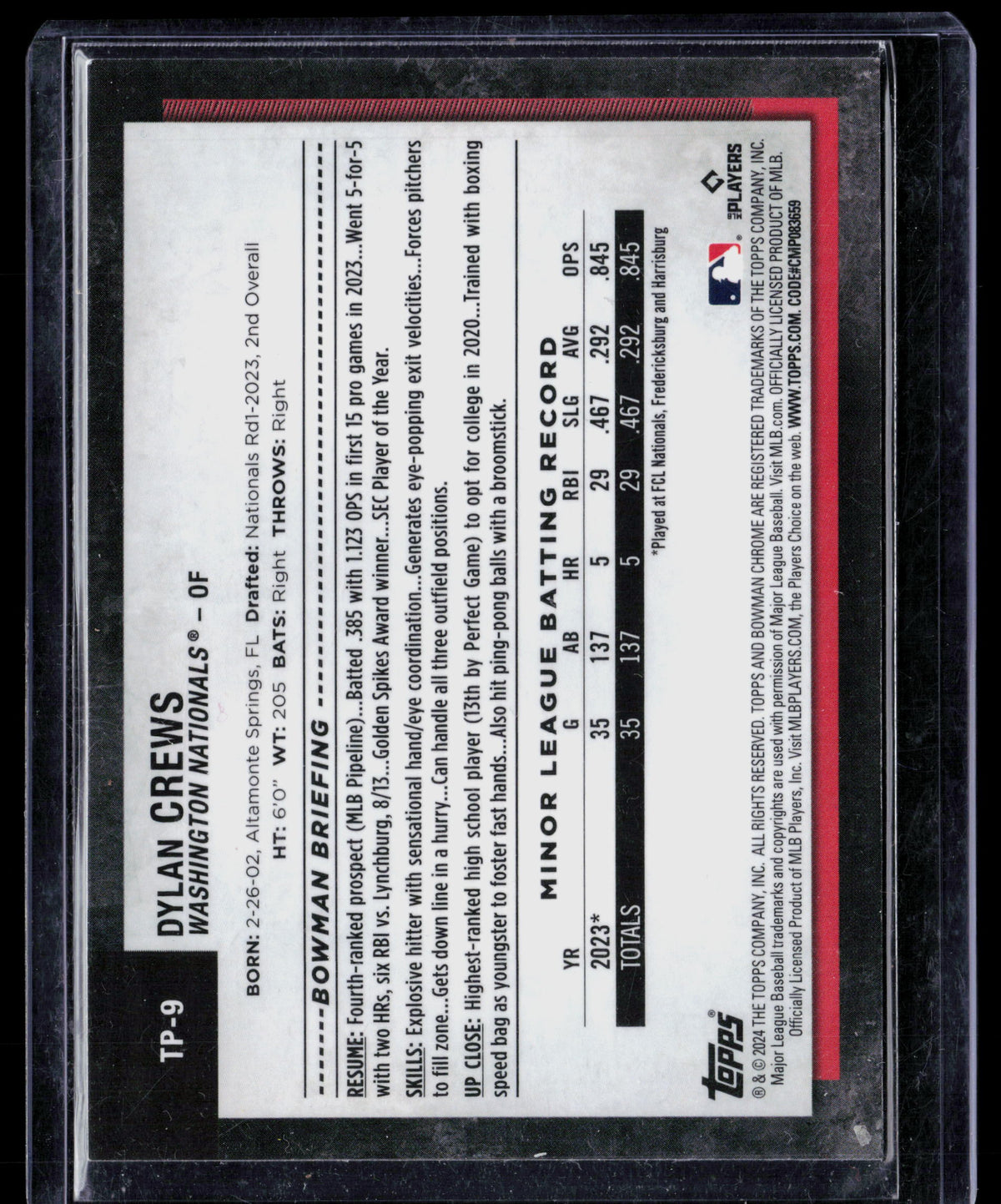 2024 Bowman Chrome Dylan Crews #TP-9 The National Sports Collectors Convention