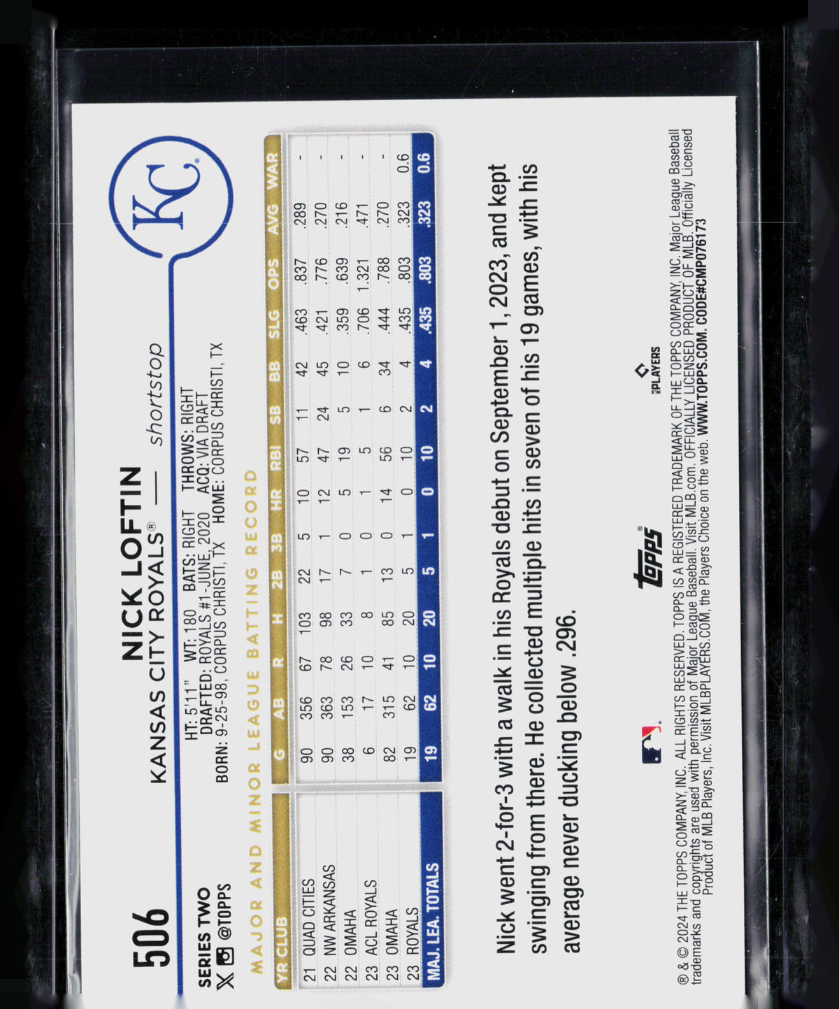 2024 Topps Series Two Nick Loftin #506 Gold RC