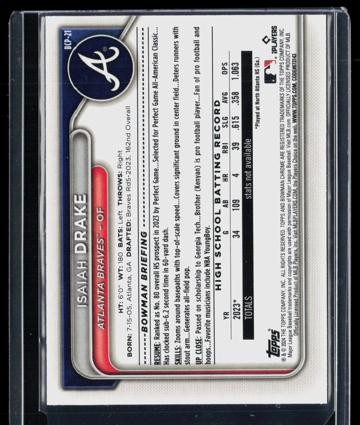 2024 Bowman Chrome Isaiah Drake #BCP-21