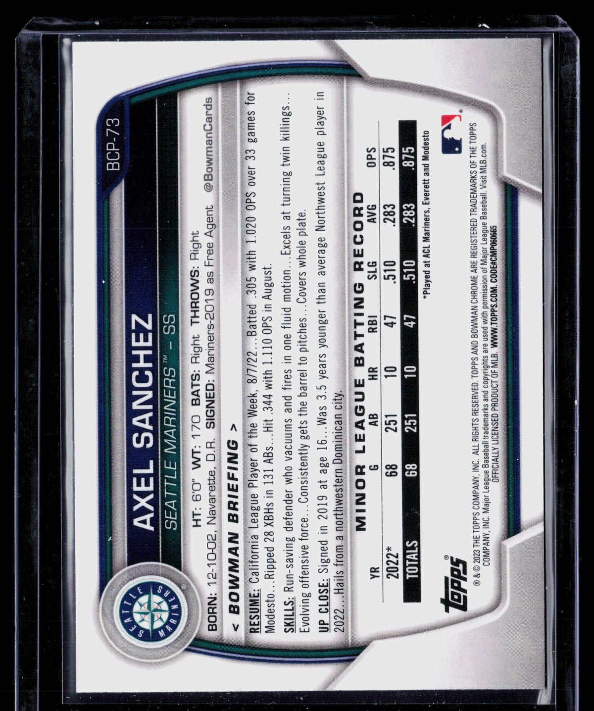2023 Bowman Chrome Axel Sanchez #BCP-73 Sapphire Edition