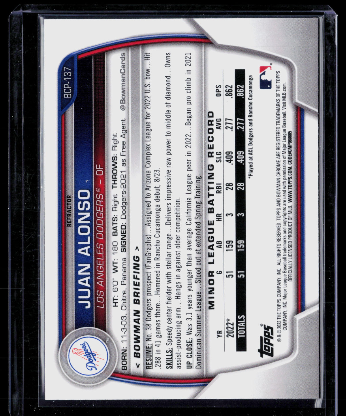 2023 Bowman Chrome Juan Alonso #BCP-137 Aqua Shimmer Refractor