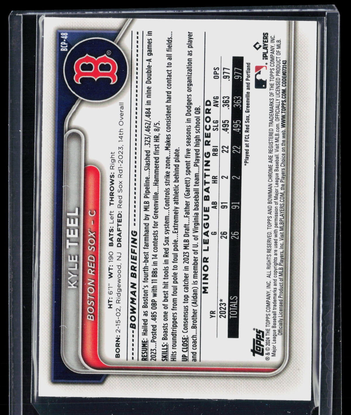 2024 Bowman Chrome Kyle Teel #BCP-48