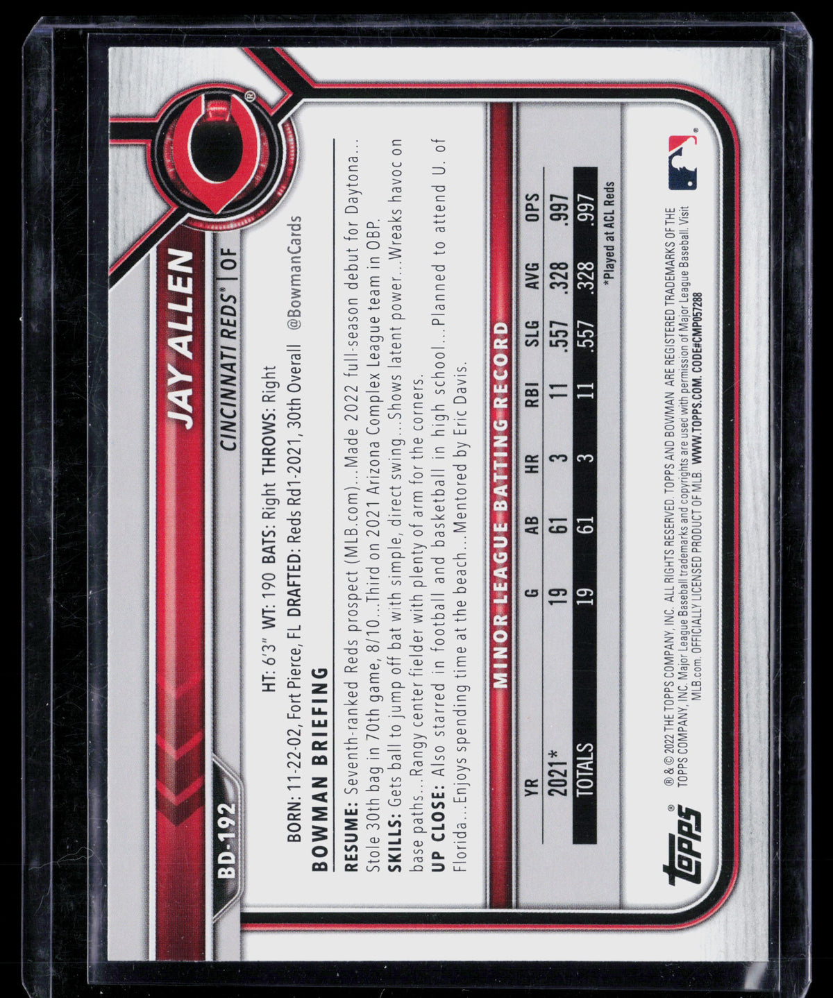 2022 Bowman Draft Jay Allen #BD-192 Aqua