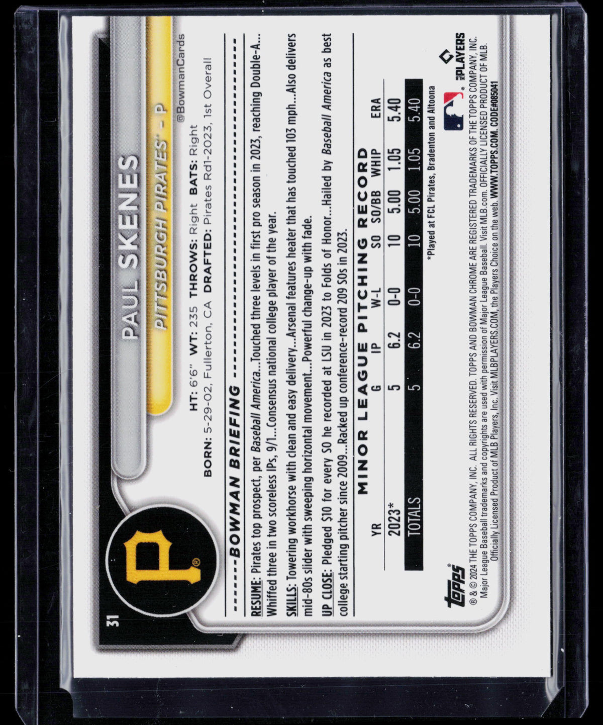 2024 Bowman Chrome Paul Skenes #31 RC