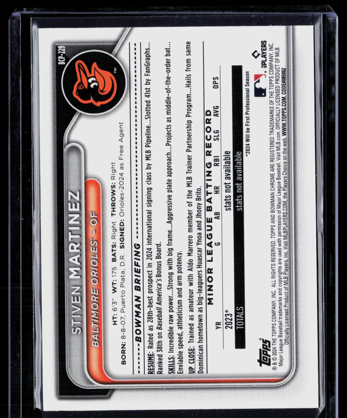 2024 Bowman Chrome Stiven Martinez #BCP-229 Green Shimmer