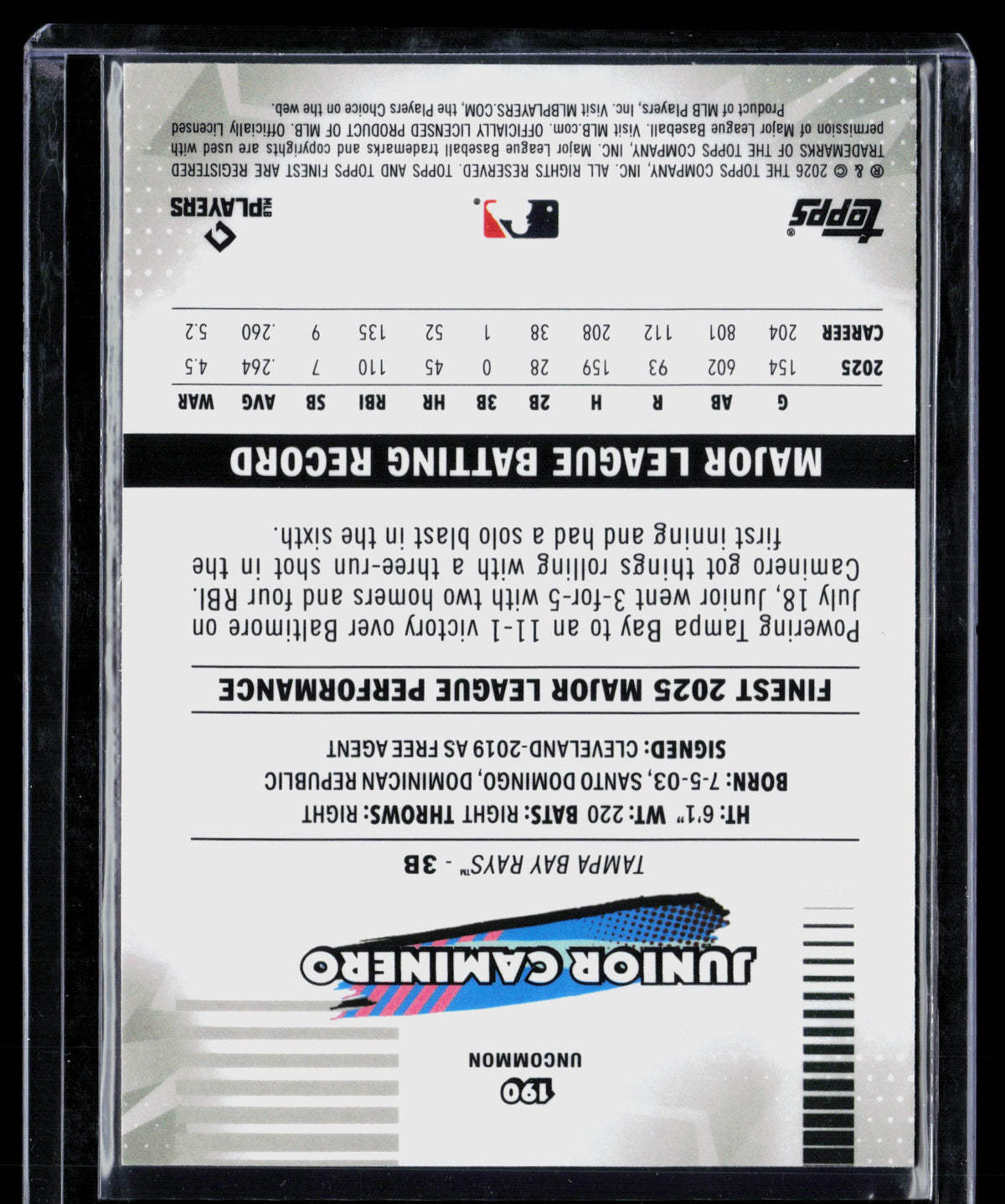 2026 Topps Finest Junior Caminero #190