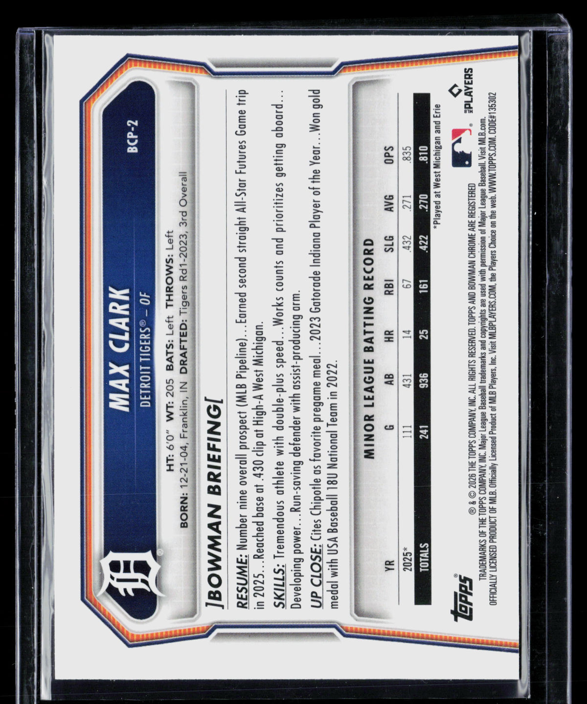 2024 Bowman Chrome Max Clark #BCP-2