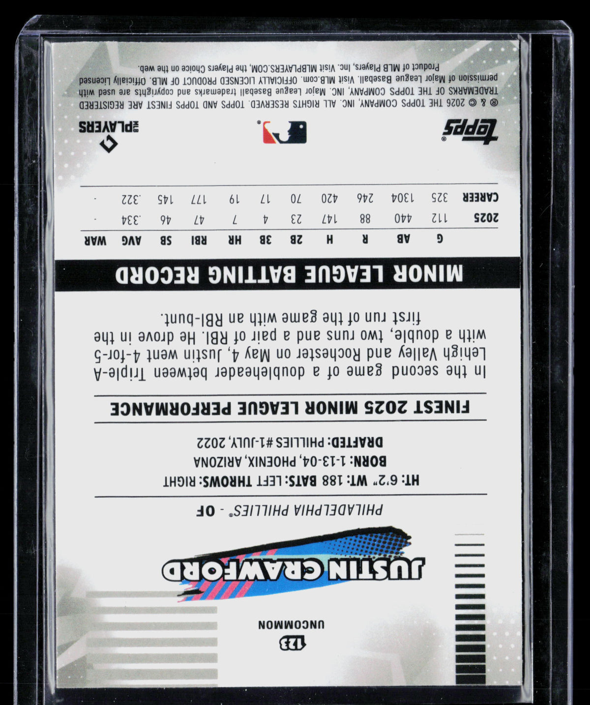 2026 Topps Finest Justin Crawford #123 RC