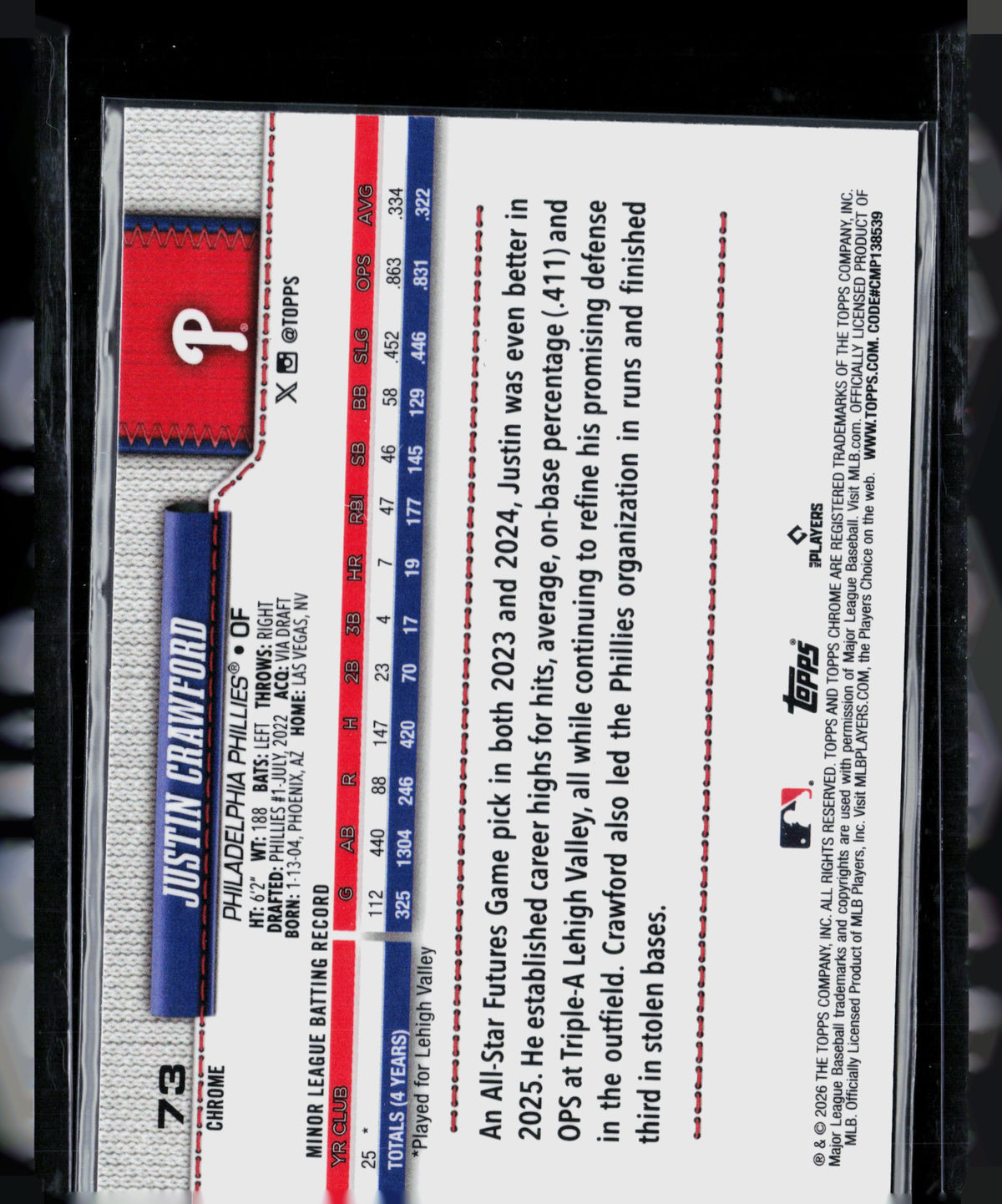 2026 Topps Chrome Justin Crawford #73 RC