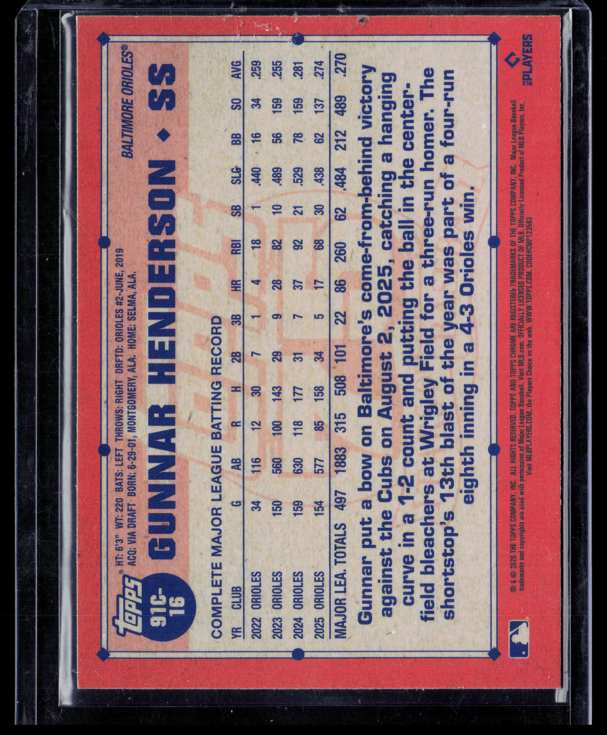 2026 Topps Chrome 75 Years of Baseball Gunnar Henderson #91C-16 Blue Logofractor