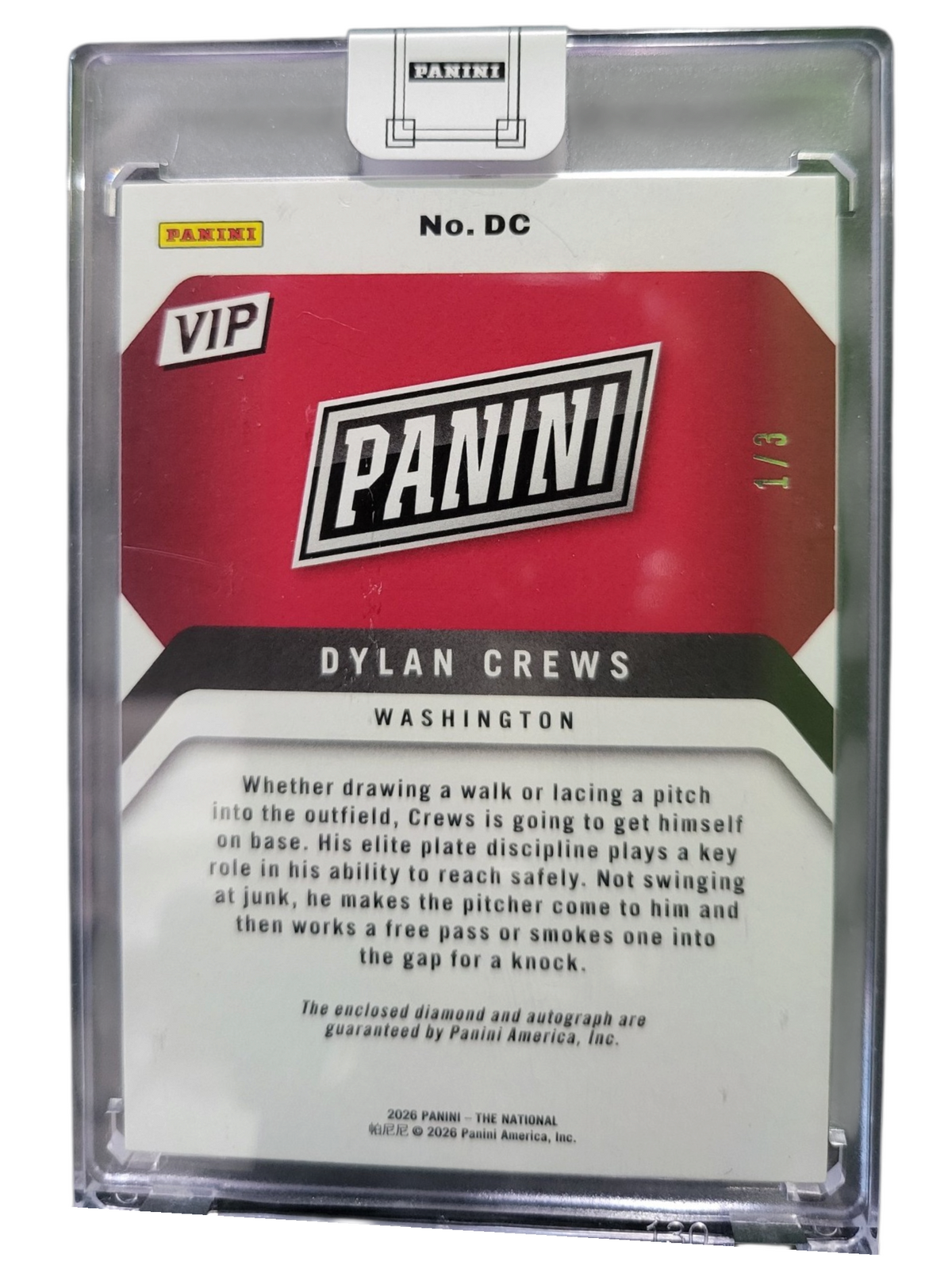 2026 Panini The National VIP Dylan Crews #DC Black 1/3 Enclosed Diamond