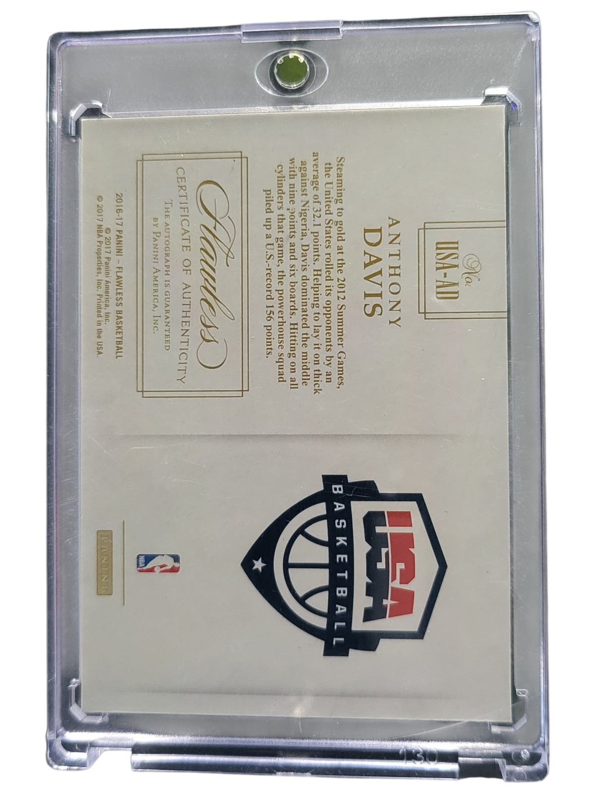 2016 Panini Flawless Anthony Davis #USA-AD Green 15/20