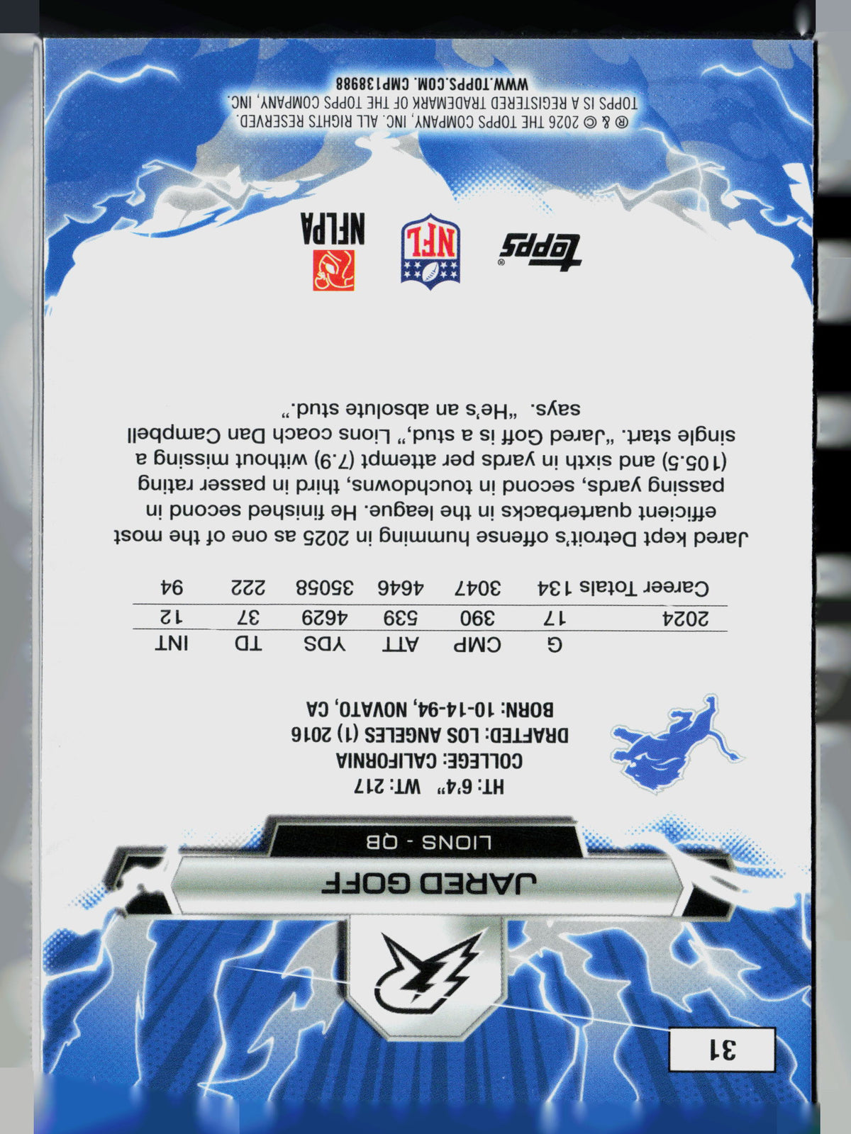 2025 Topps Ripple Jared Goff #31