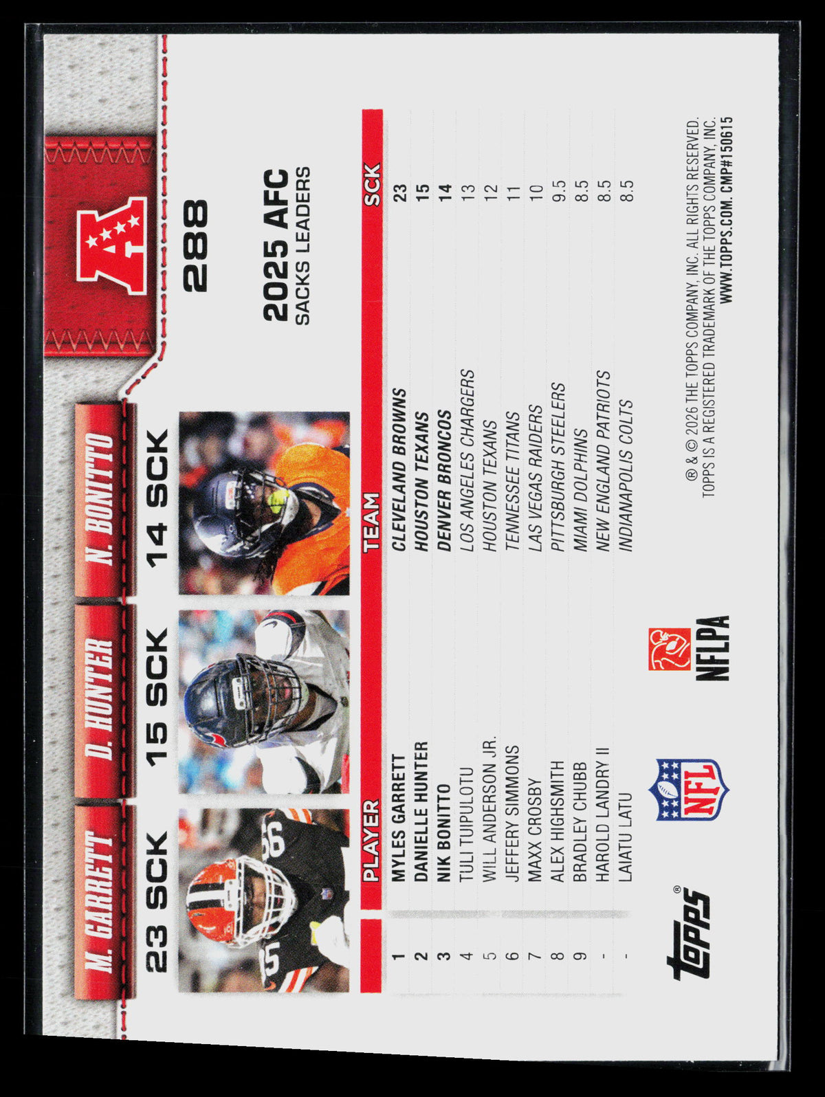 2026 Topps Football Nik Bonitto Myles Garrett Danielle Hunter #288
