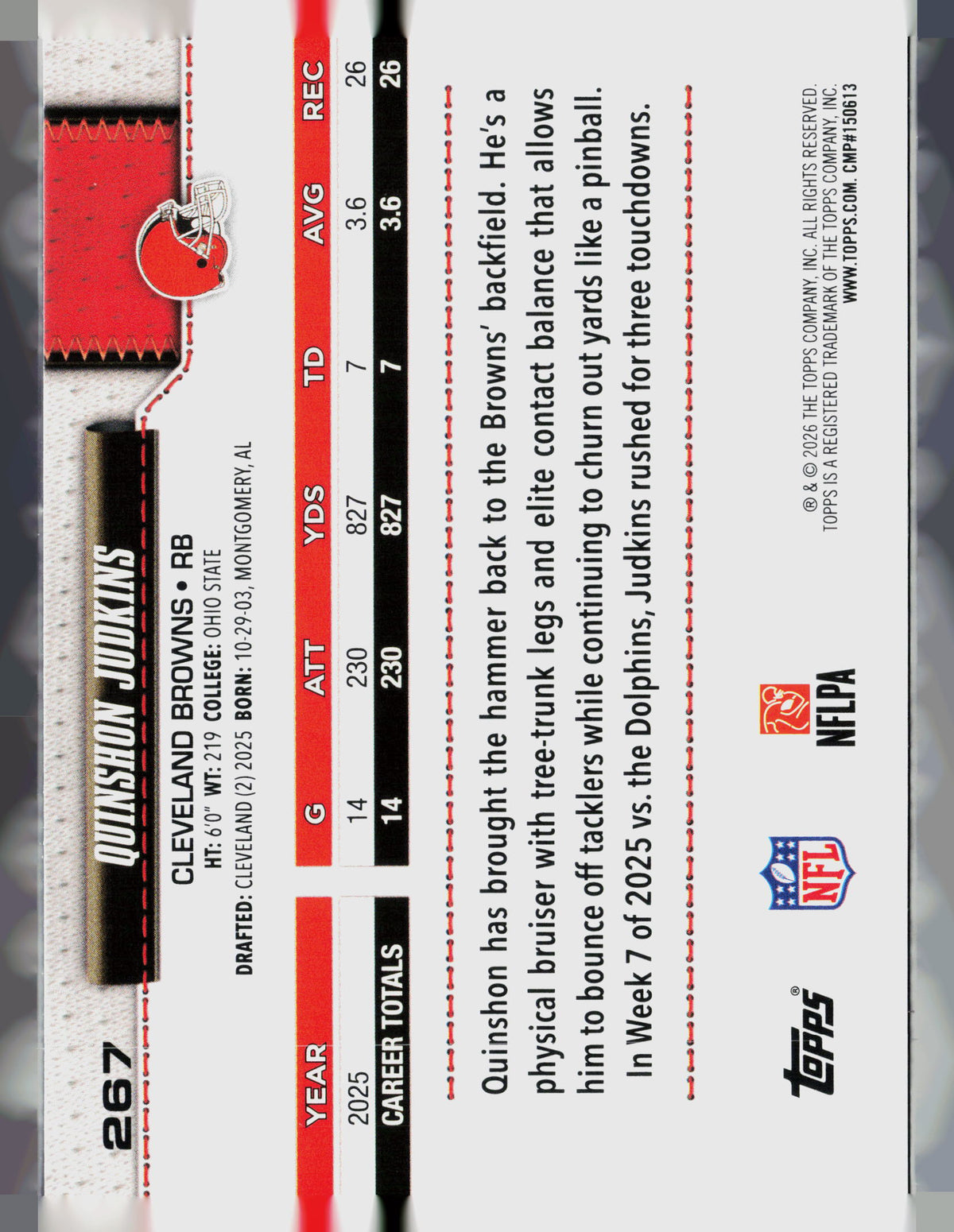 2026 Topps Football Quinshon Judkins #267 Topps All-Rookie Team