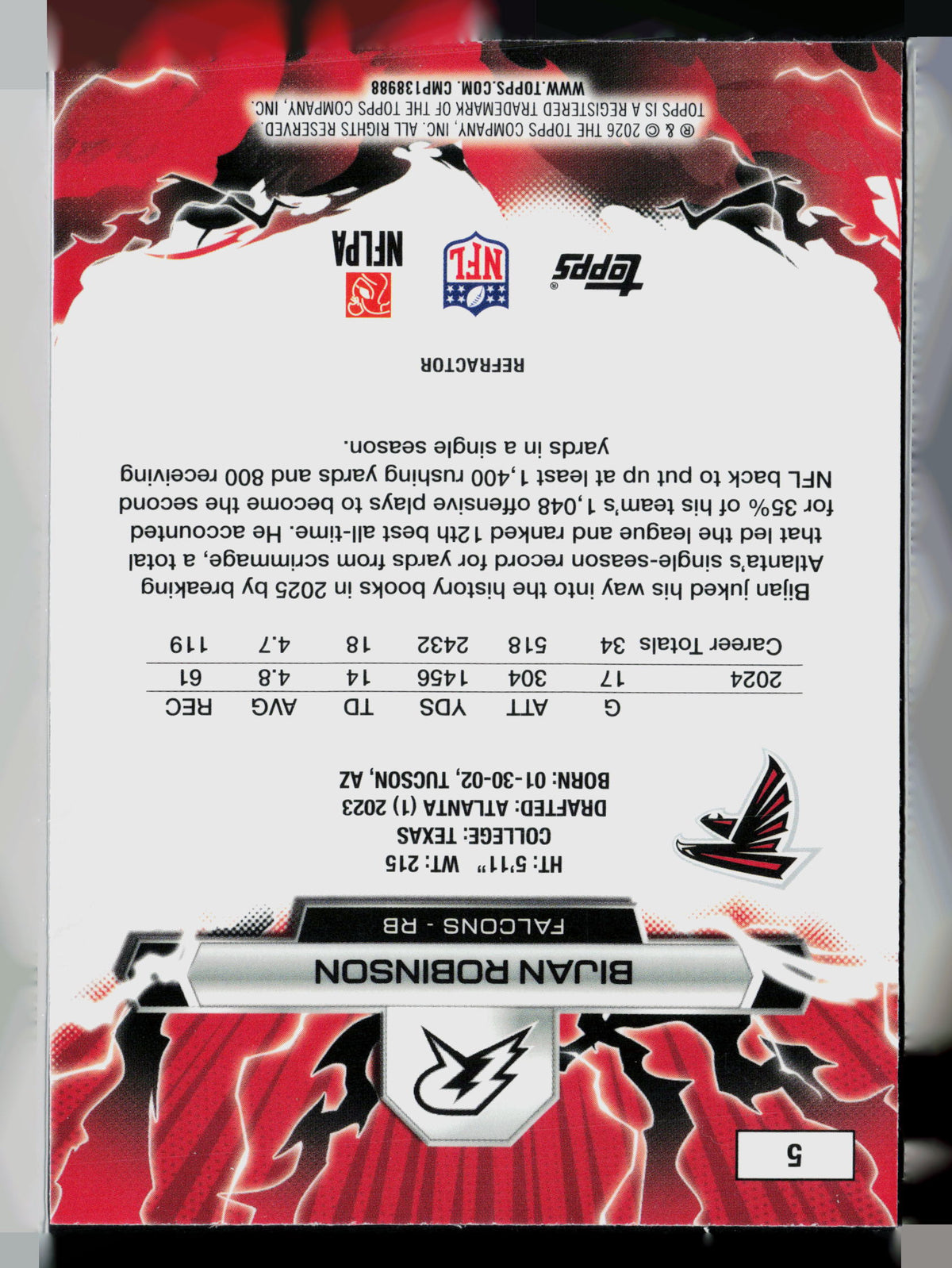 2025 Topps Rip Bijan Robinson #5 Refractor
