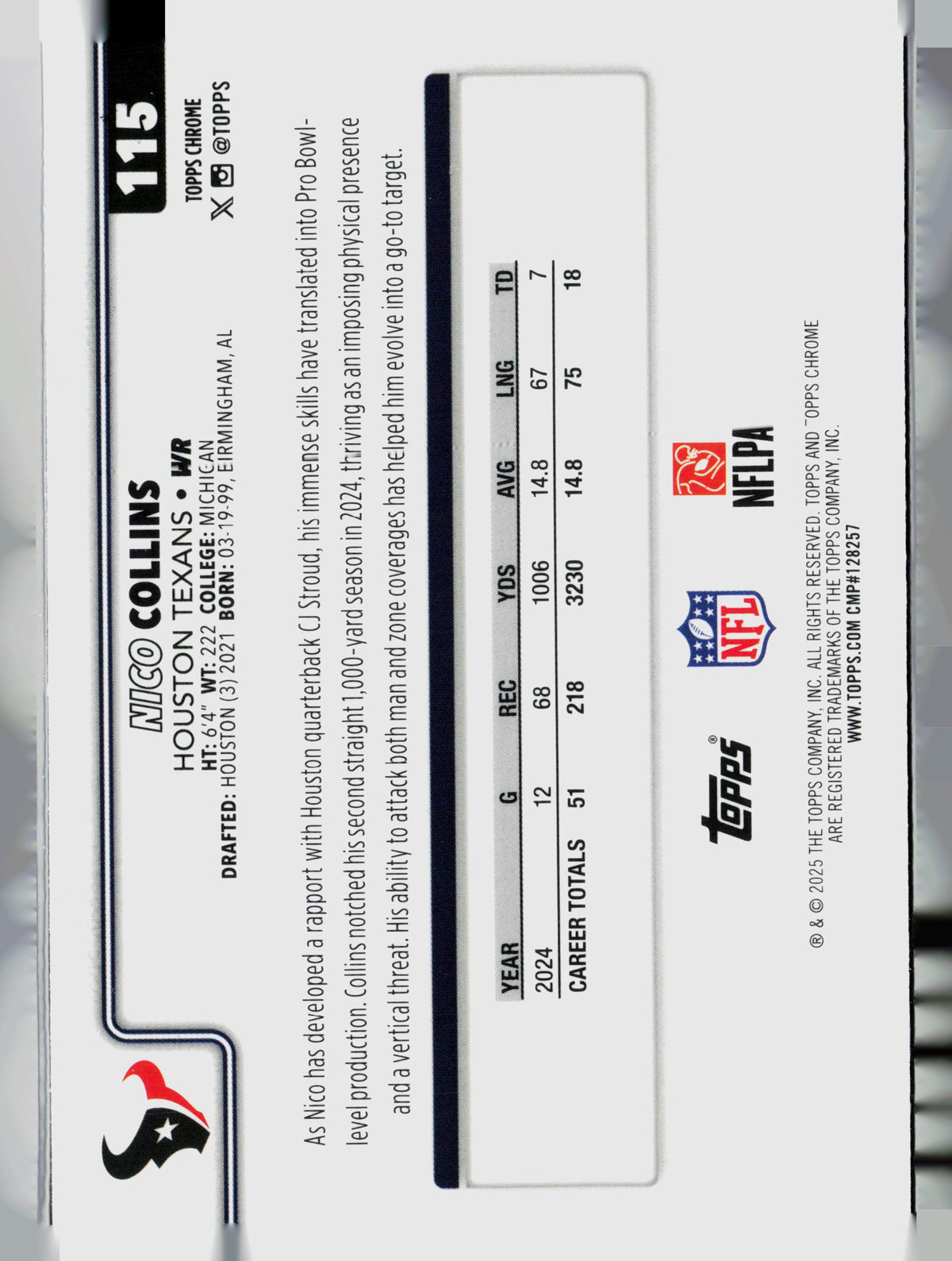 2025 Topps Chrome Nico Collins #115 Wave