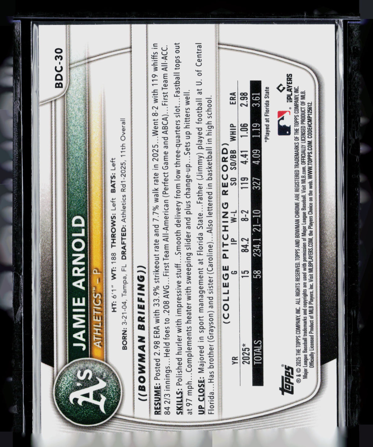 2025 Bowman Draft Chrome Jamie Arnold #BDC-30