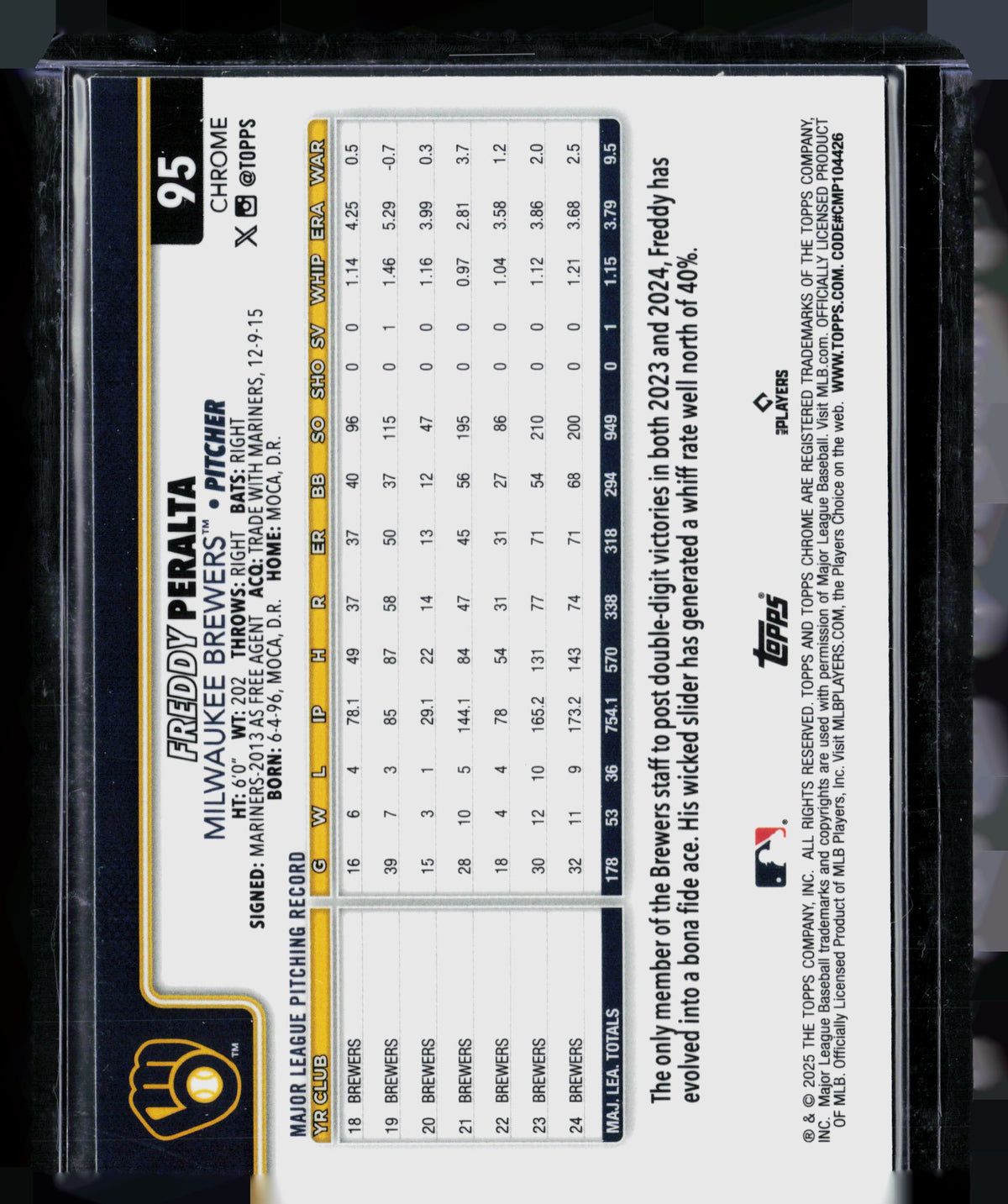 2025 Topps Chrome Freddy Peralta #95 X-Fractor
