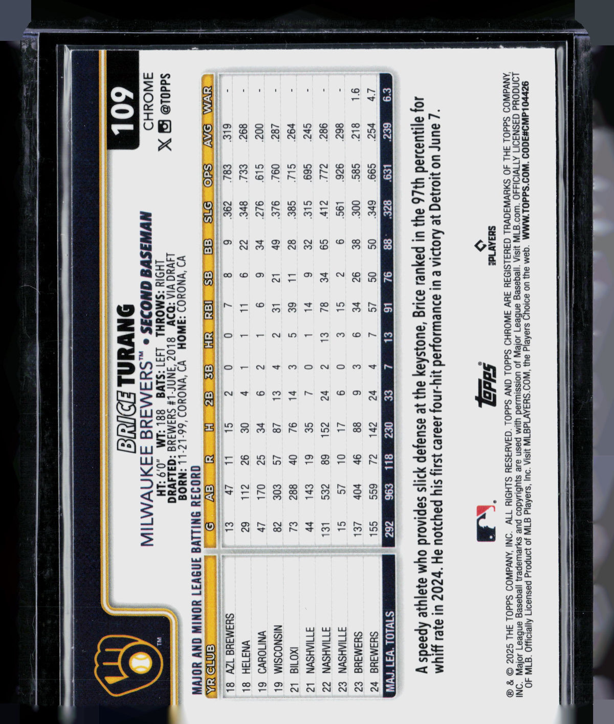 2025 Topps Chrome Brice Turang #109 Logofractor