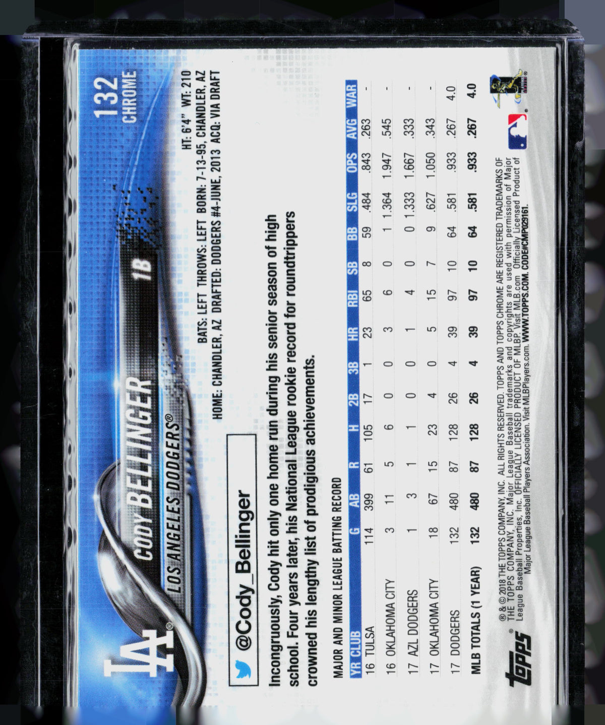 2018 Topps Chrome Cody Bellinger #132 Prism Refractor