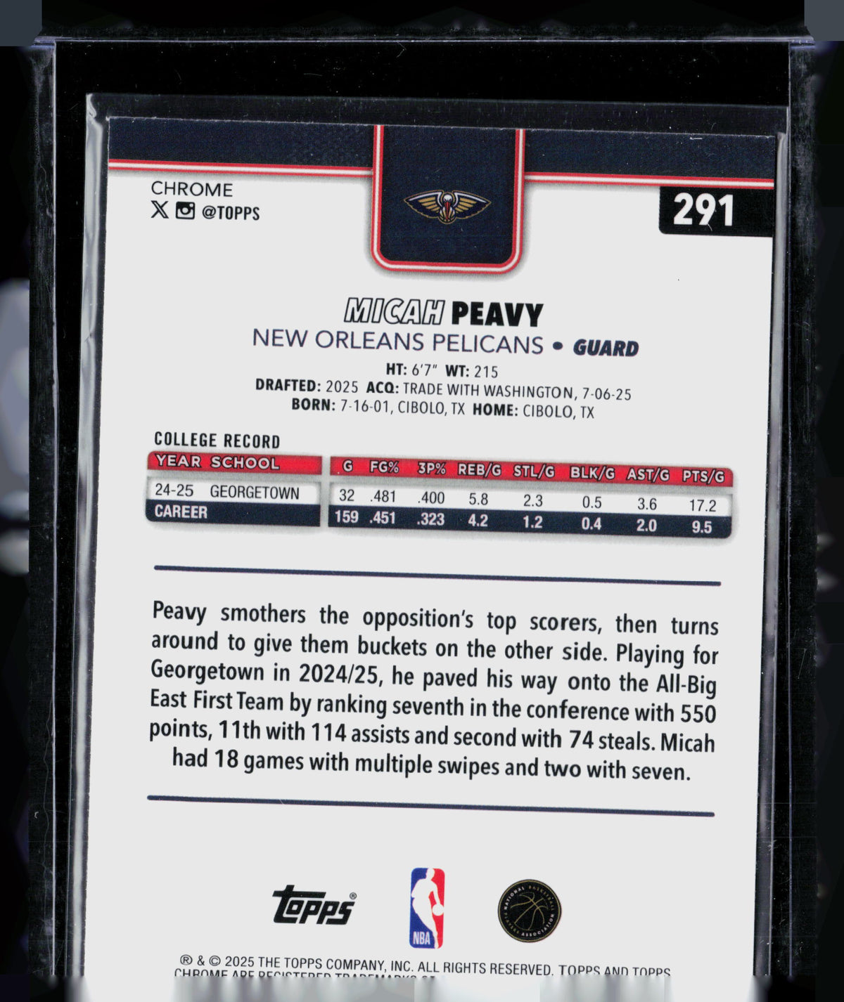 2025 Topps Chrome Micah Peavy #291 RC