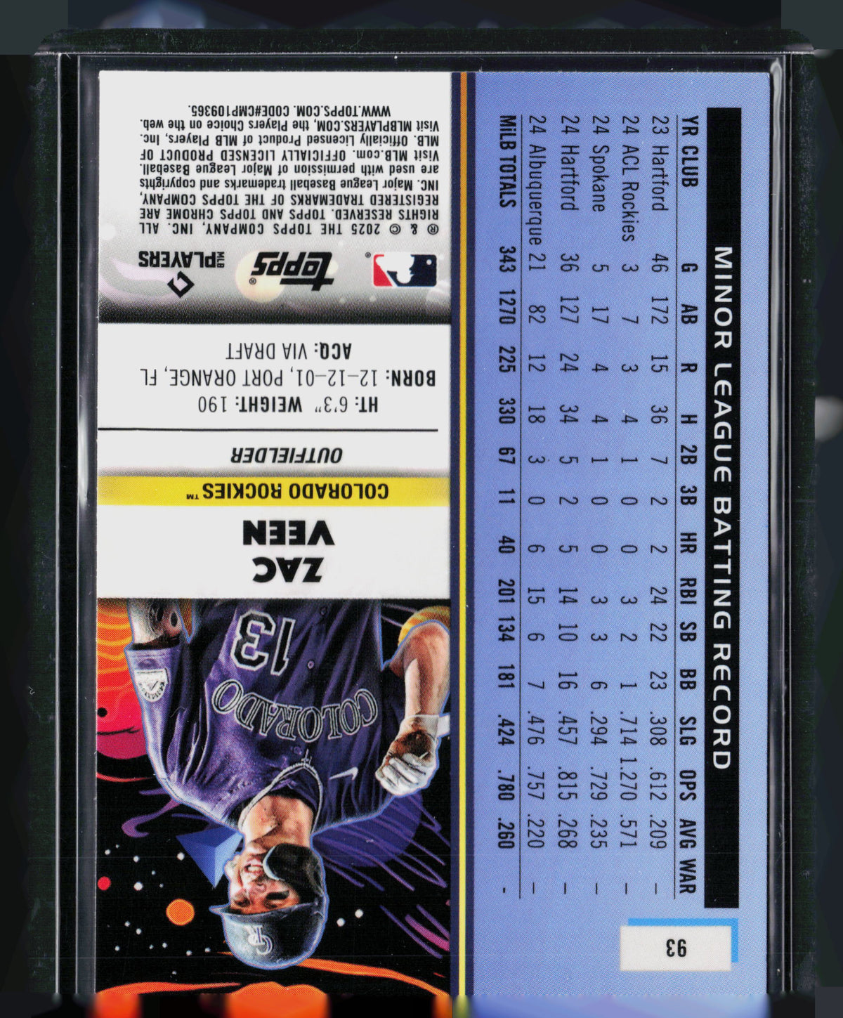 2025 Topps Chrome Cosmic Zac Veen #93 RC