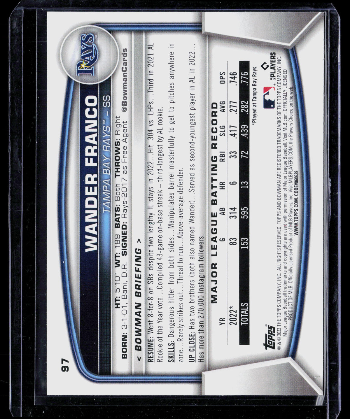 2023 Bowman Wander Franco #97 Sky Blue Border 161/499