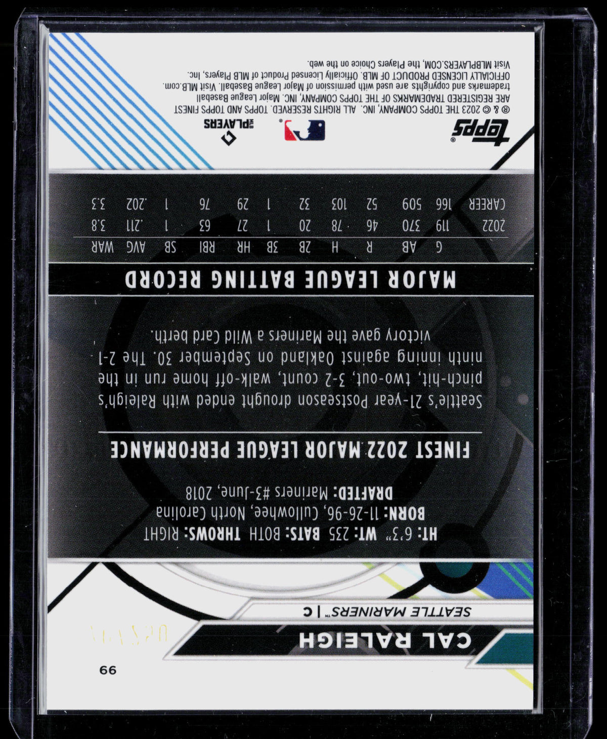 2023 Topps Finest Cal Raleigh #99 Blue Refractor 169/250
