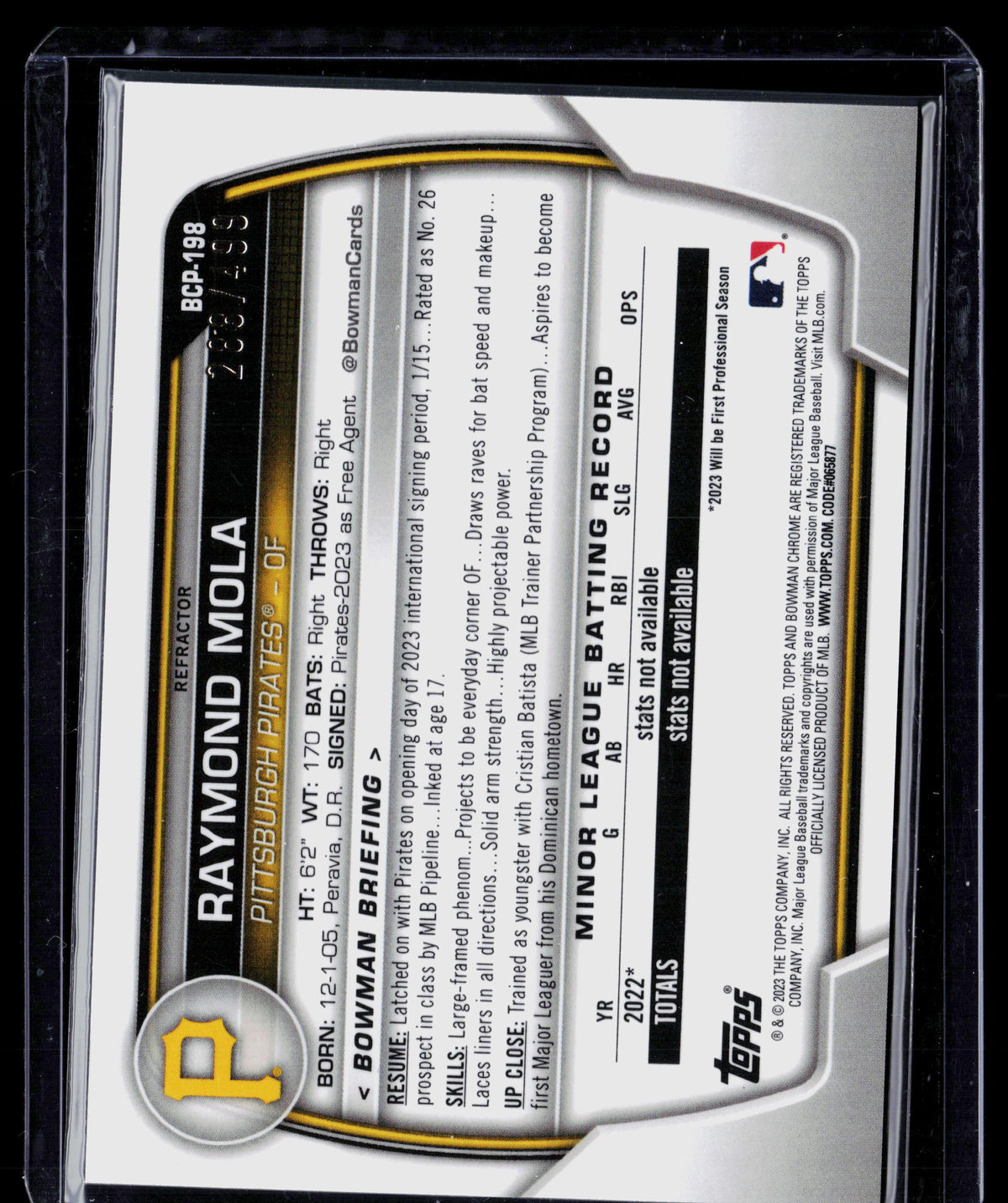 2023 Bowman Chrome Raymond Mola #BCP-198 Refractor
