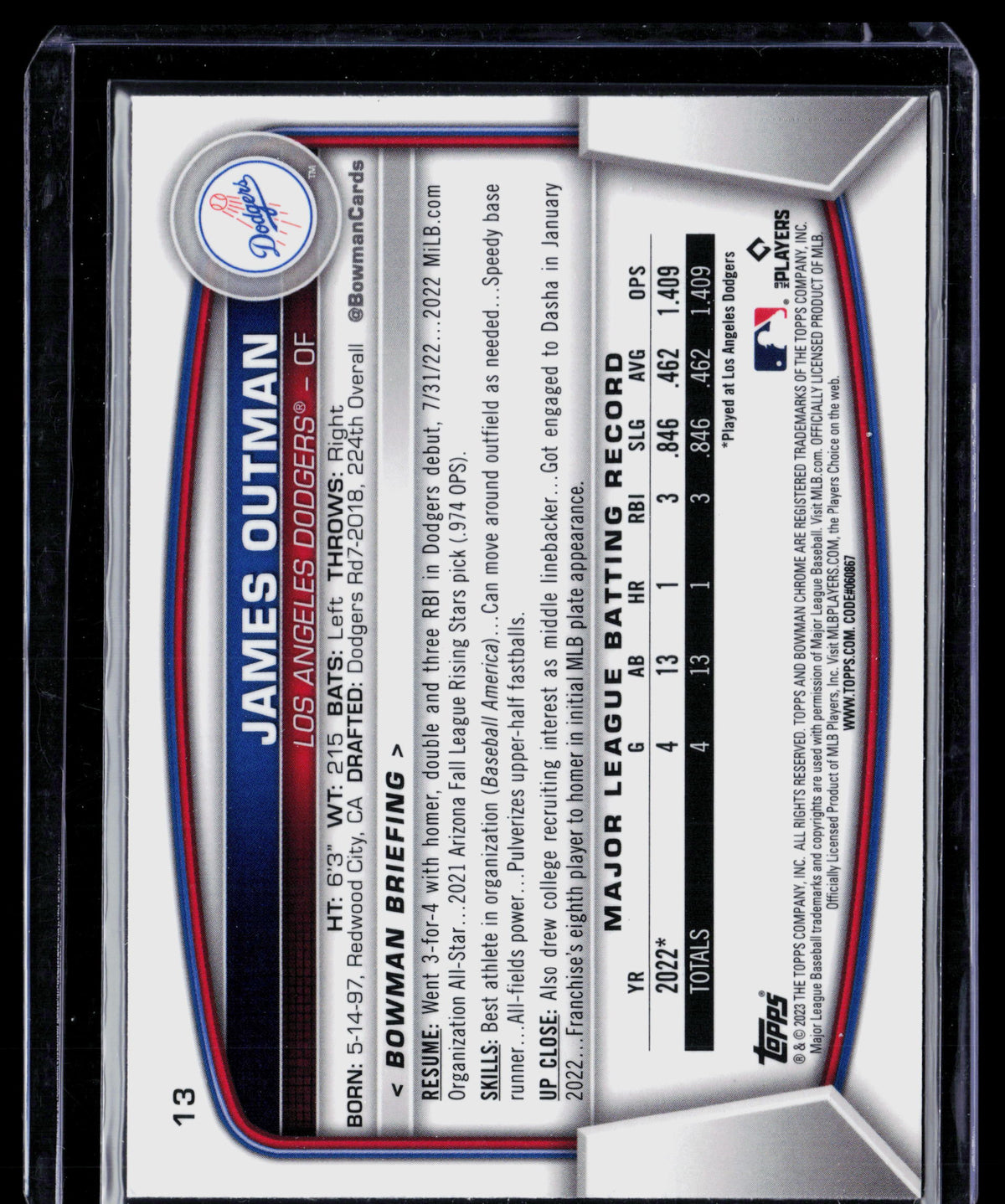 2023 Bowman Chrome Mega Box James Outman #13 Mojo Refractor RC
