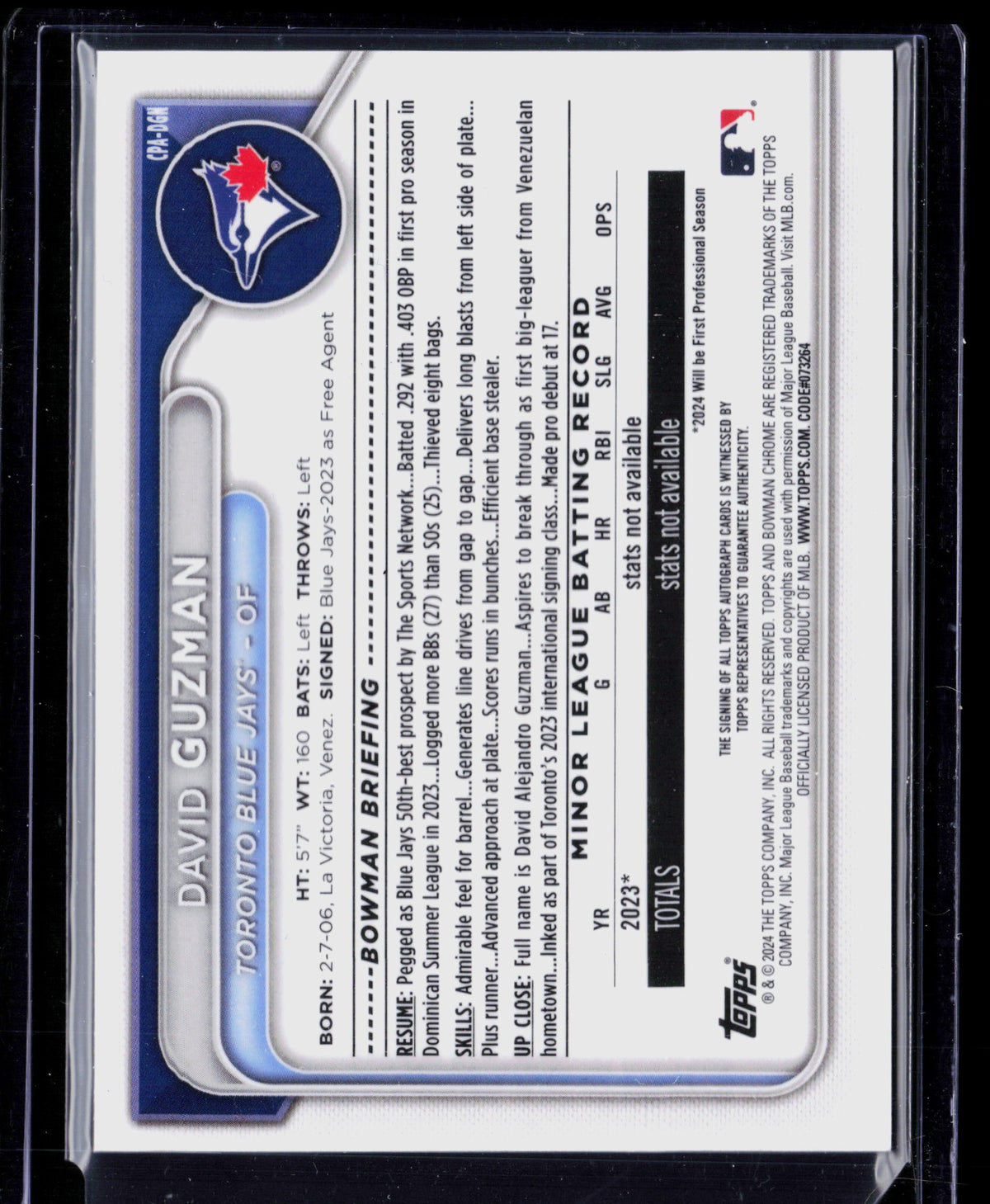 2024 Topps Bowman Chrome David Guzman #CPA-DGN