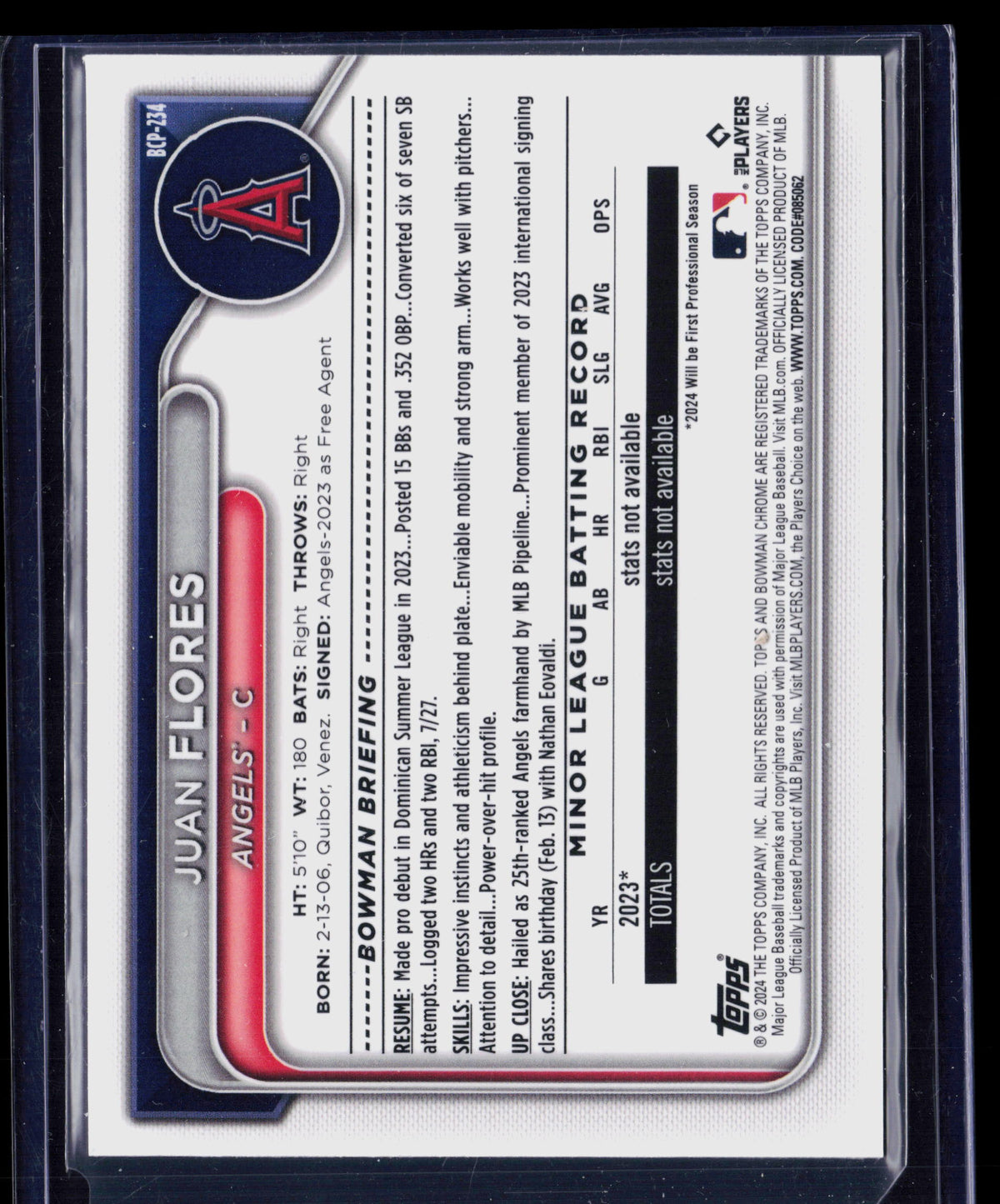 2024 Bowman Chrome Juan Flores #BCP-234