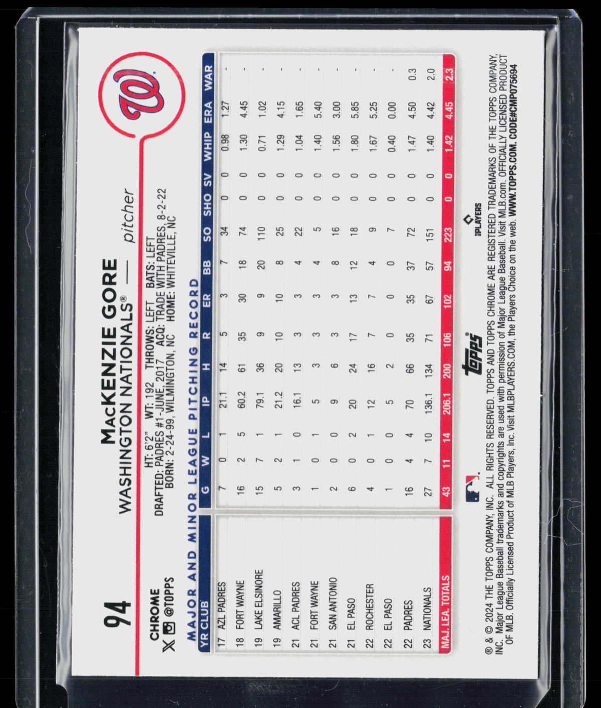 2024 Topps Chrome MacKenzie Gore #94 X-Fractor