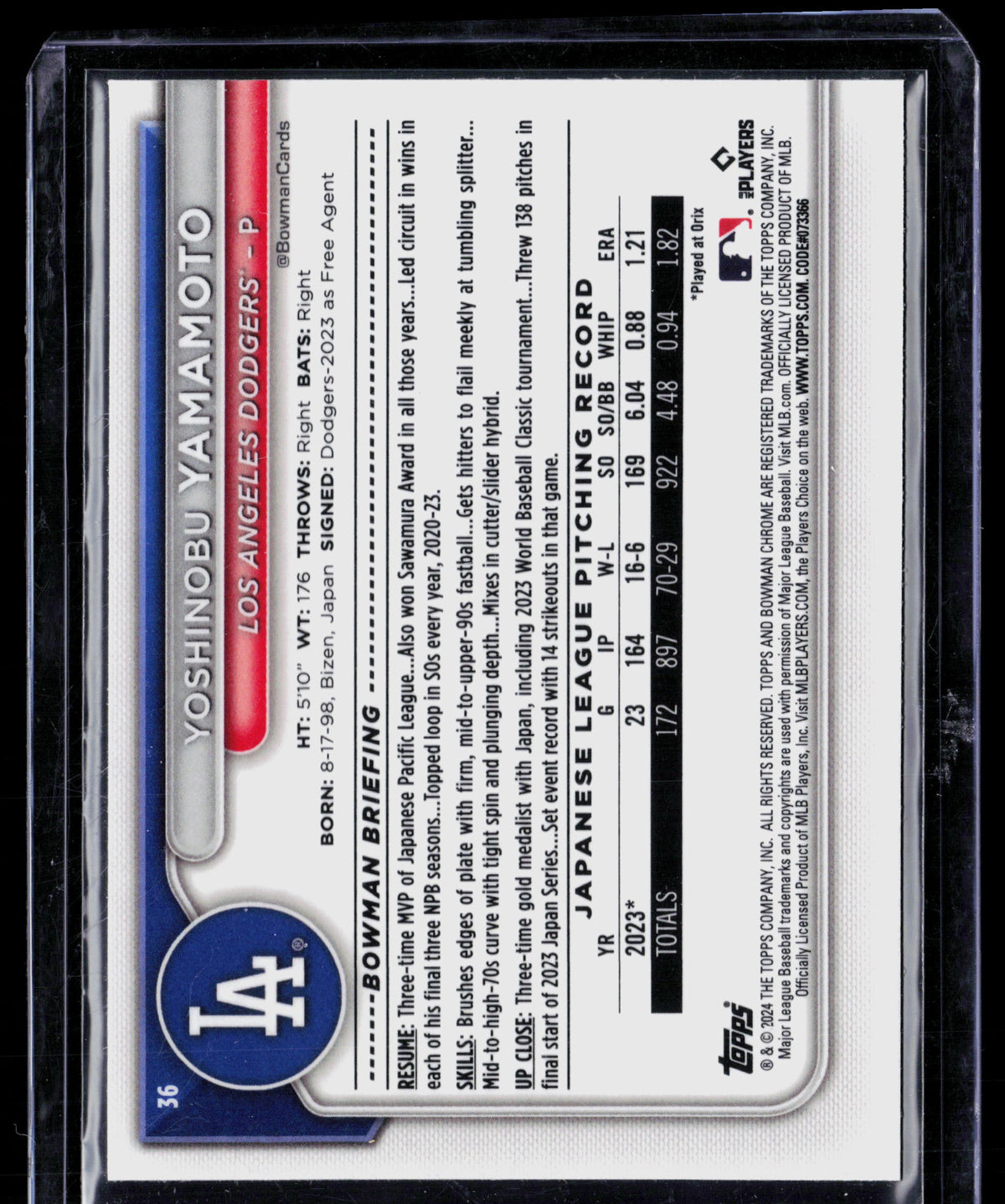 2024 Bowman Chrome Yoshinobu Yamamoto #36 Mojo Refractor RC