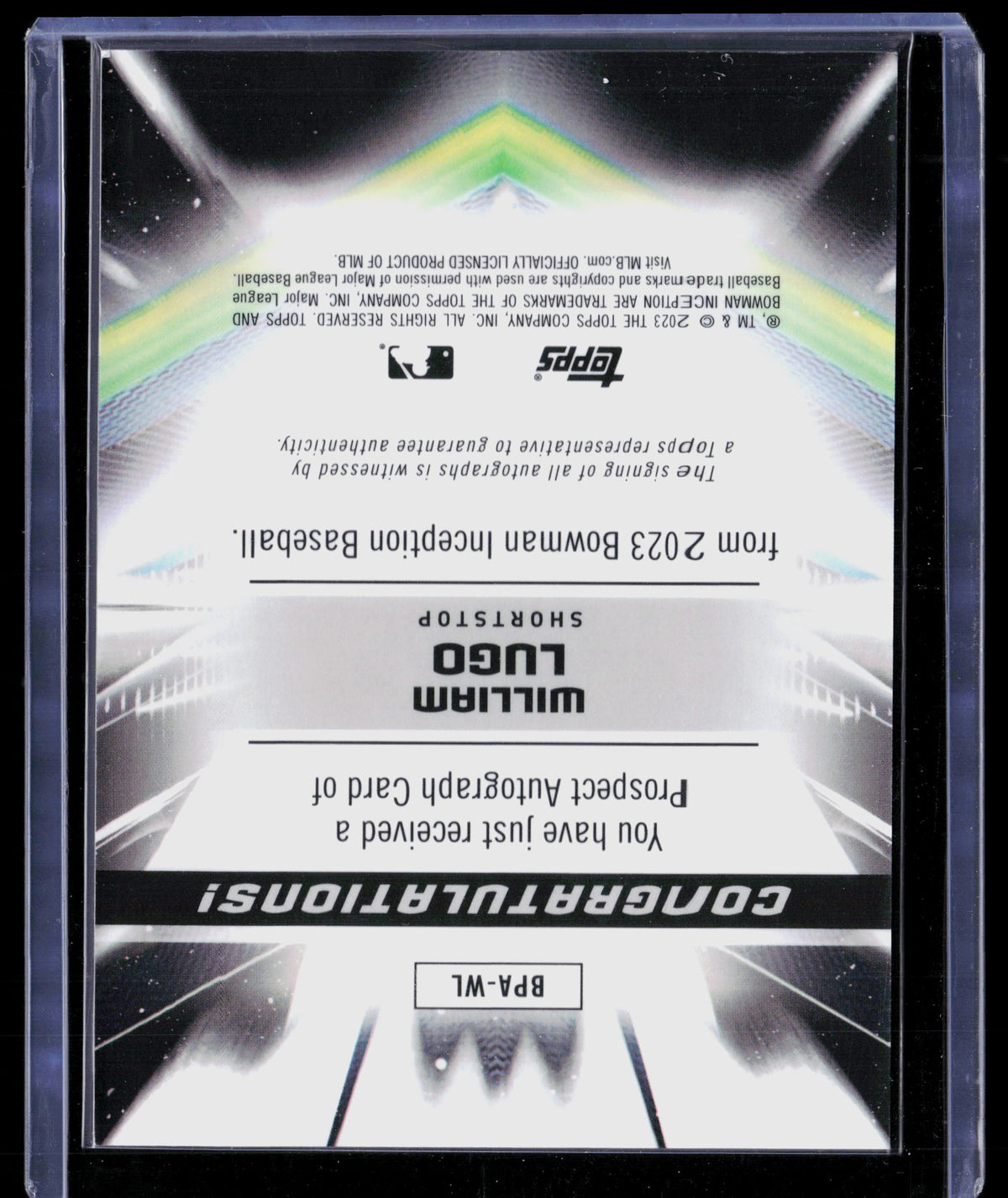 2023 Bowman Inception William Lugo #BPA-WL Blue 01/99