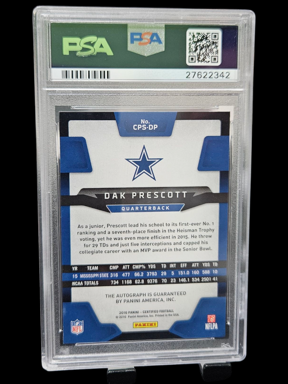 2016 Panini Certified Potential Mirror Signatures Dak Prescott #CPSDP Red PSA 10
