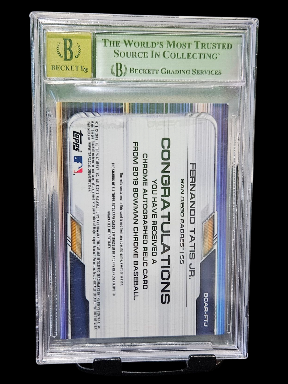 2019 Bowman Auto Relics Gold Refractors Fernando Tatis Jr. BCARFTJ BGS 9 Auto 10