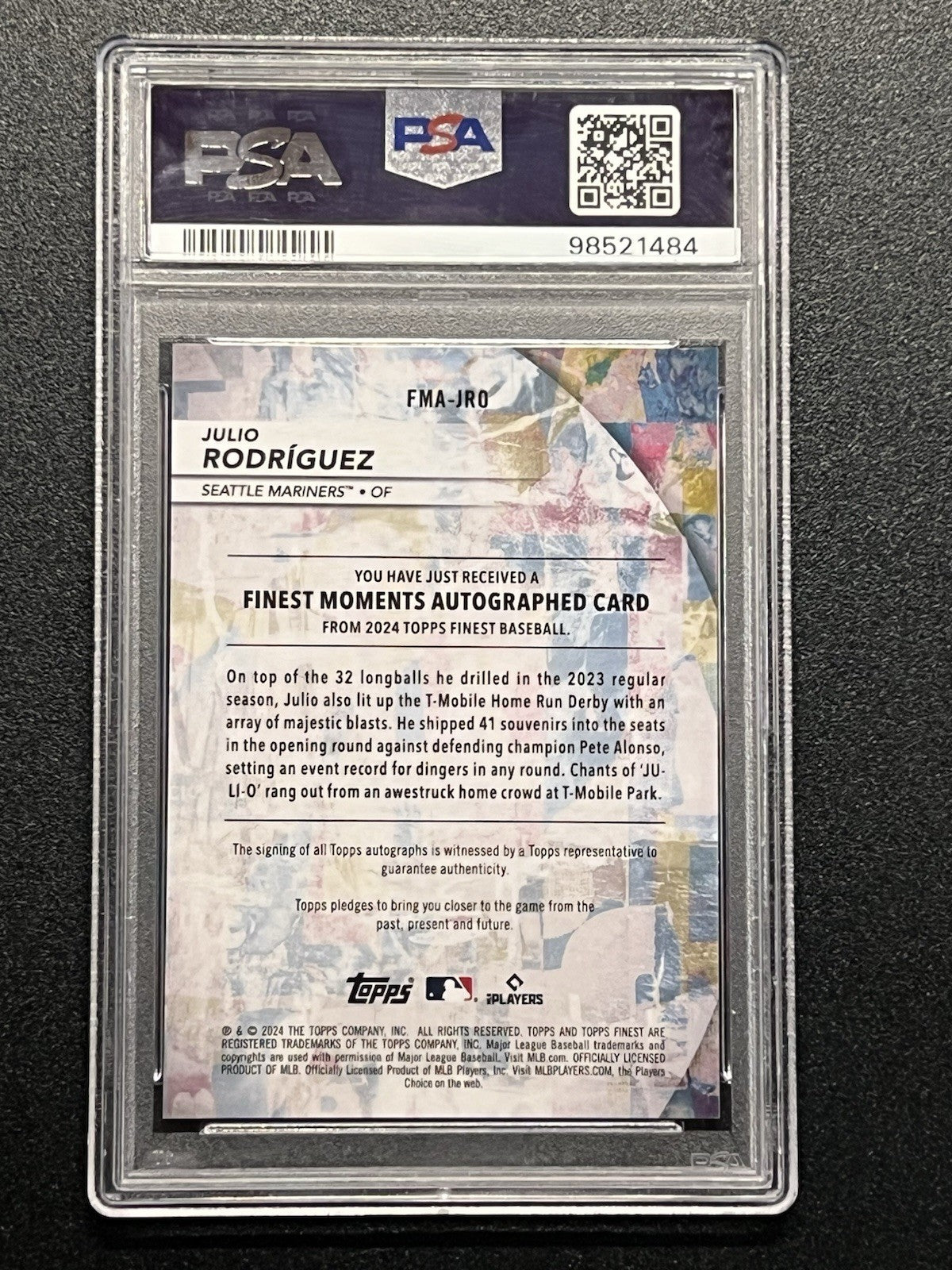2024 Topps Finest Julio Rodriguez #FMA-JRO Gold Auto Parallel /50 PSA 10