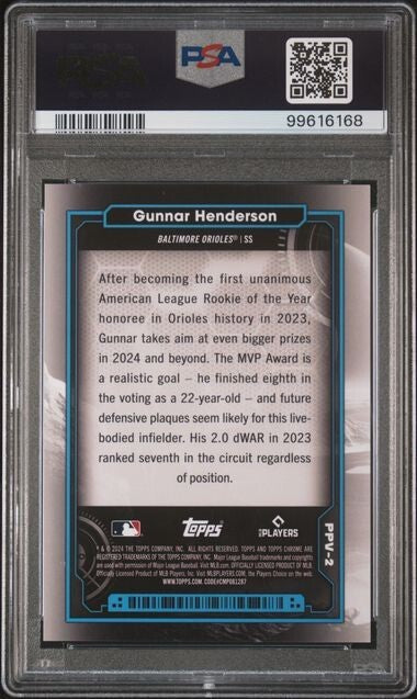 2024 Topps Cosmic Chrome Gunnar Henderson #PPV-2 Cosmic Parallel/ PSA 8