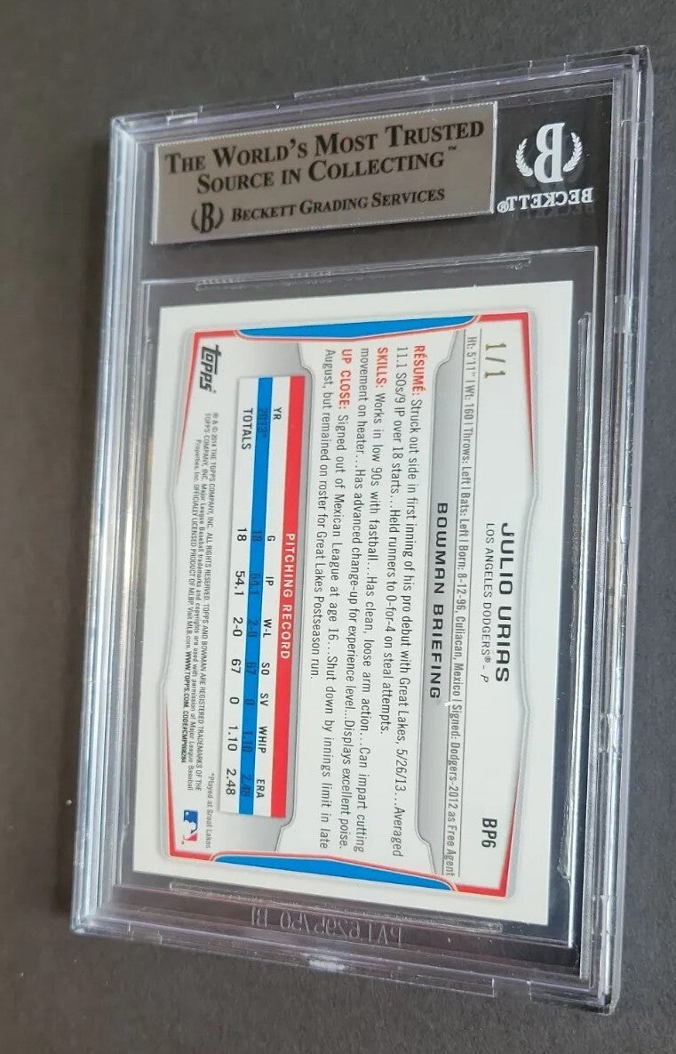 2014 Bowman Julio Urías #BP6 White Ice Rookie BGS 9