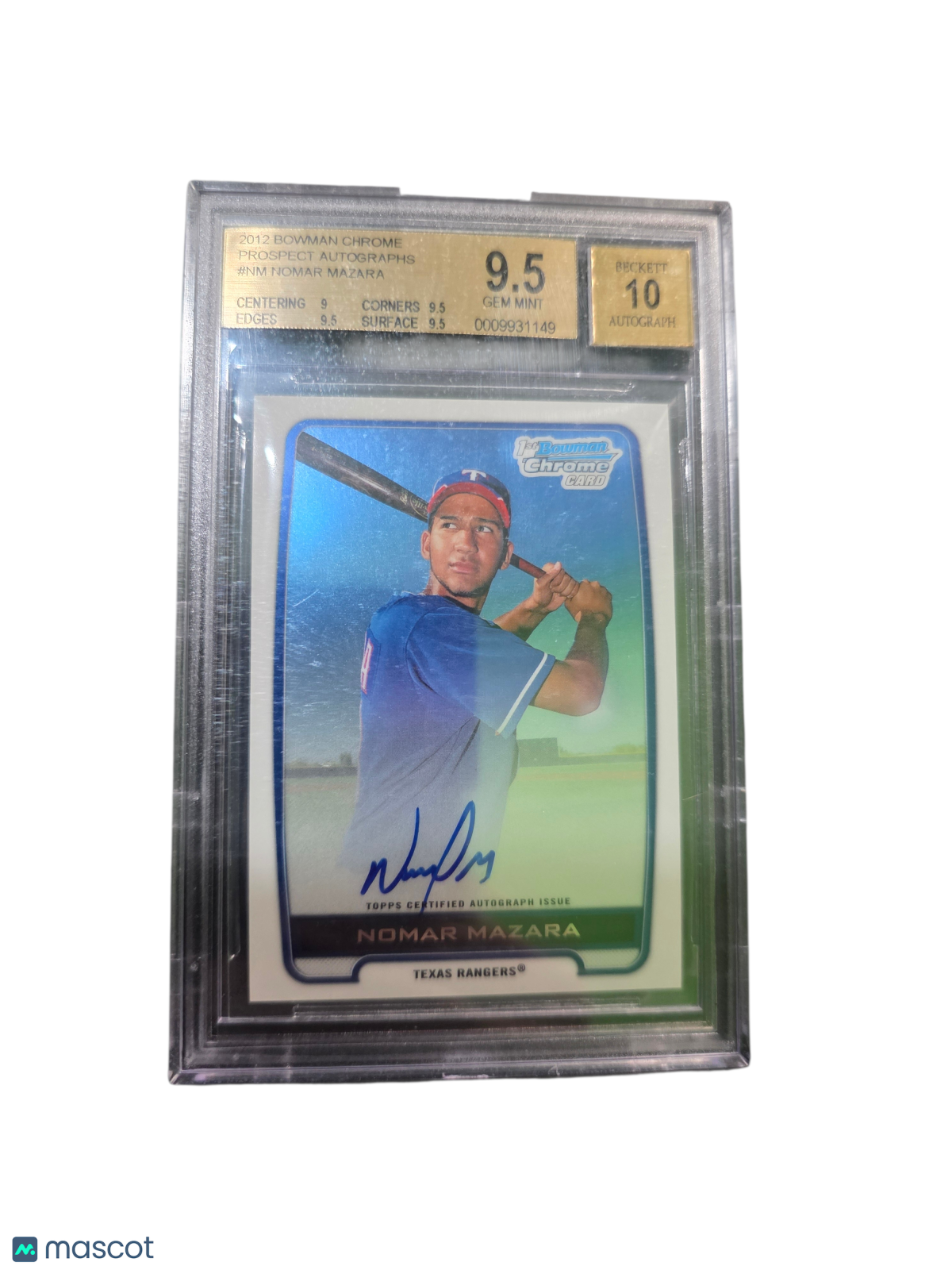 2012 Bowman Chrome Prospect Autographs Nomar Mazara #NM BGS 9.5 Auto 10
