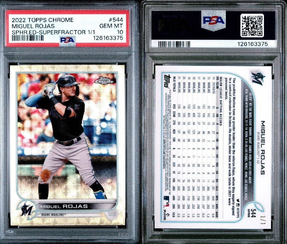 2022 Topps Chrome Sapphire Miguel Rojas #544 SuperFractor 1/1 PSA 10 Topps