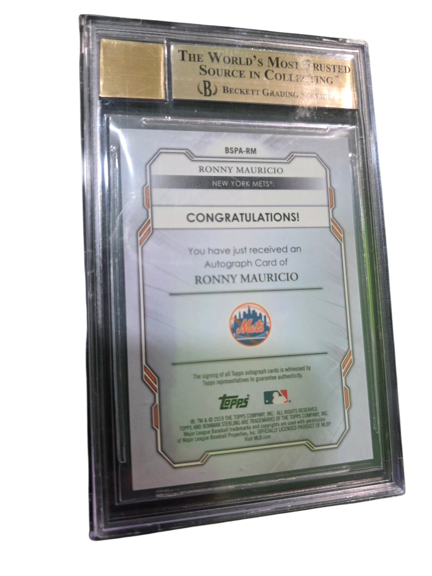 2019 Bowman Sterling Prospect Auto Orange Ronny Mauricio #BSPARM BGS 9.5 Auto 10