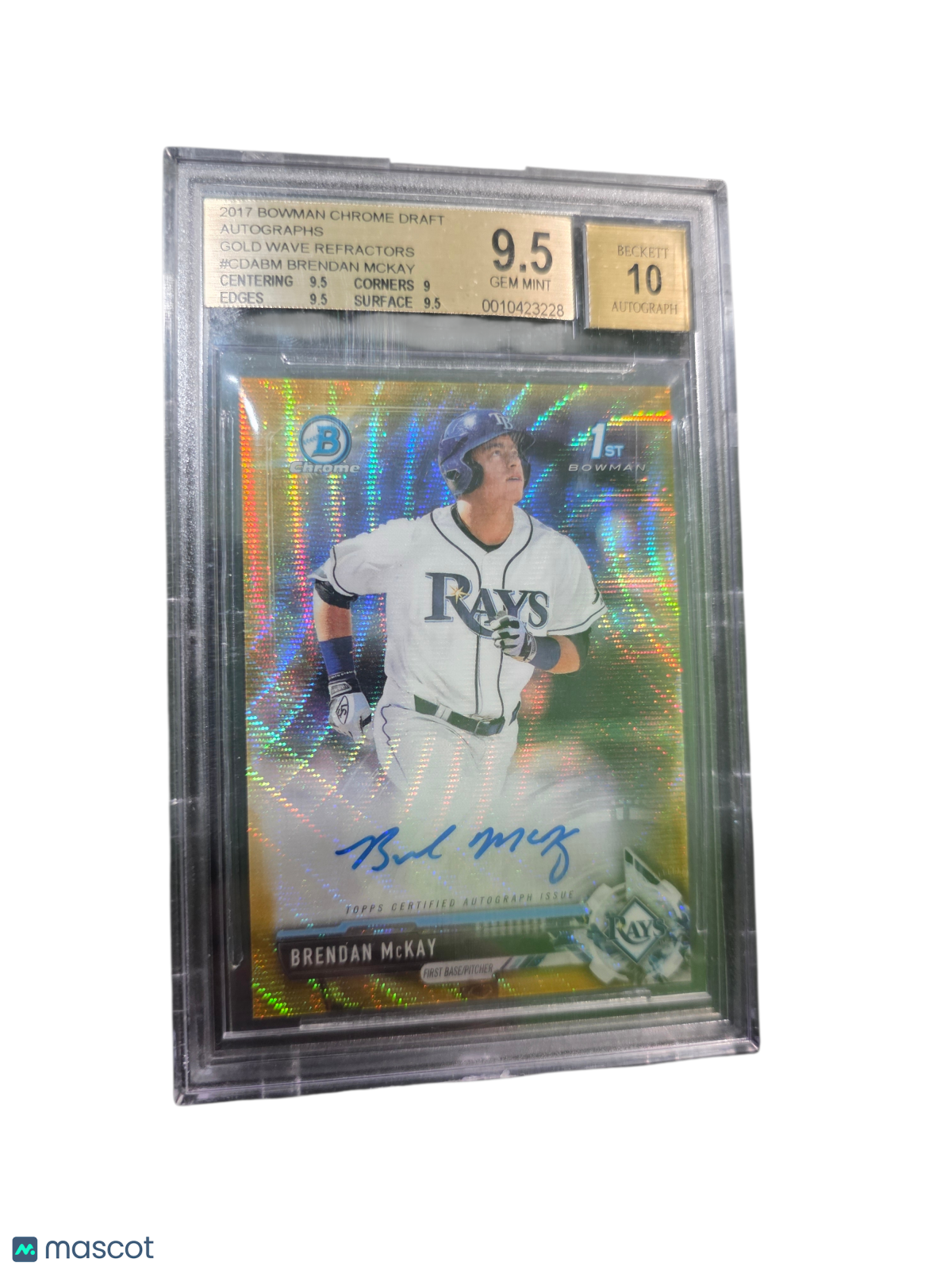 2017 Bowman Chrome Draft Auto Gold Wave Ref Brendan McKay #CDABM BGS 9.5 Auto 10