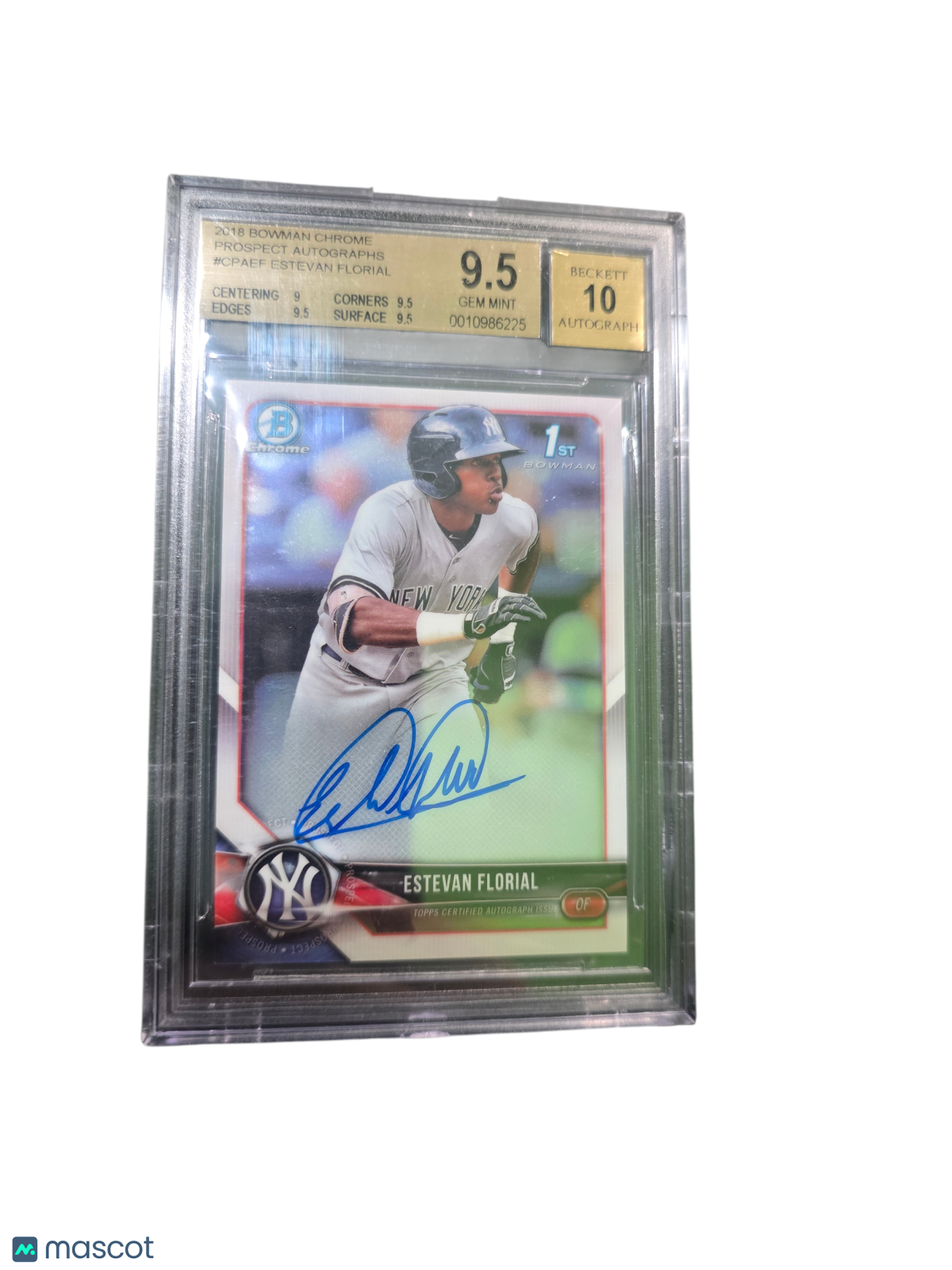 2018 Bowman Chrome Prospect Autographs Estevan Florial #CPAEF BGS 9.5 Auto 10