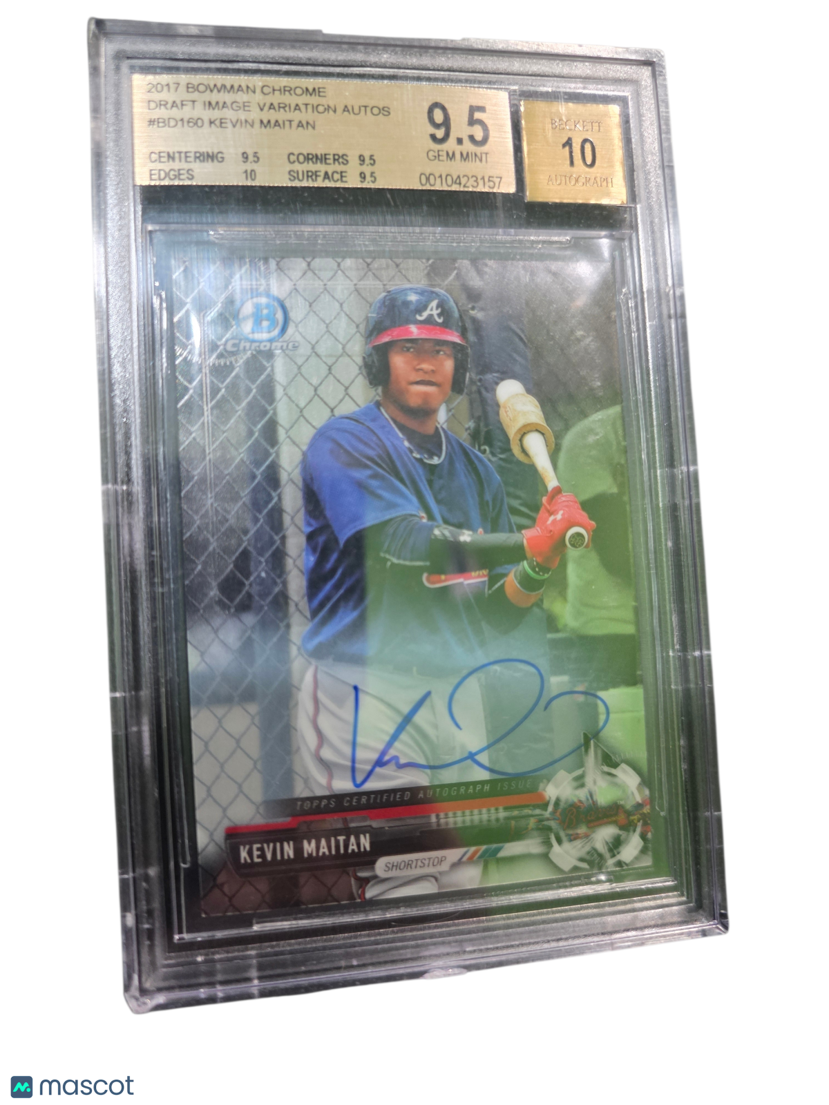 2017 Bowman Chrome Draft Variation Auto Kevin Maitan #BD160 BGS 9.5 Auto 10