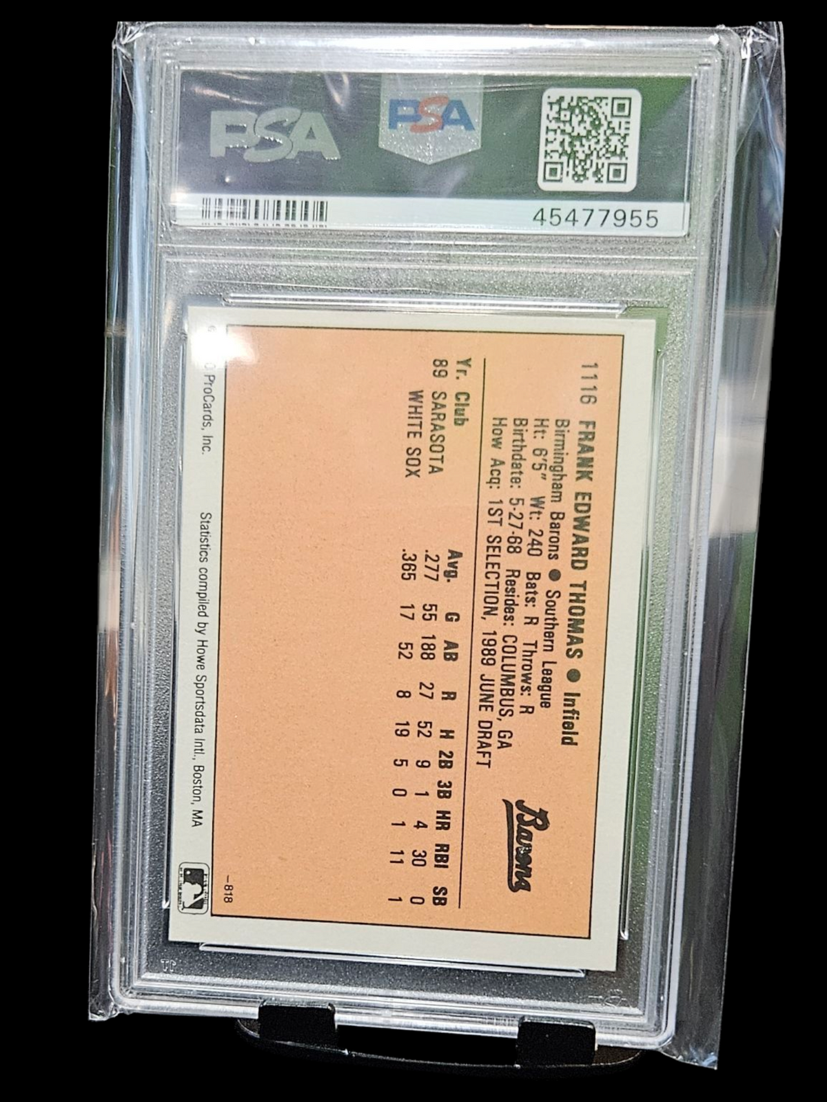 1990 Procards Birmingham Barons Frank Thomas #1116 PSA 7