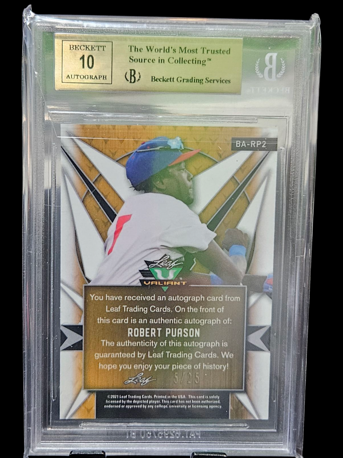 2021 Leaf Valiant Pink Robert Puason #BARP2 /25 BGS 9.5 Auto 10