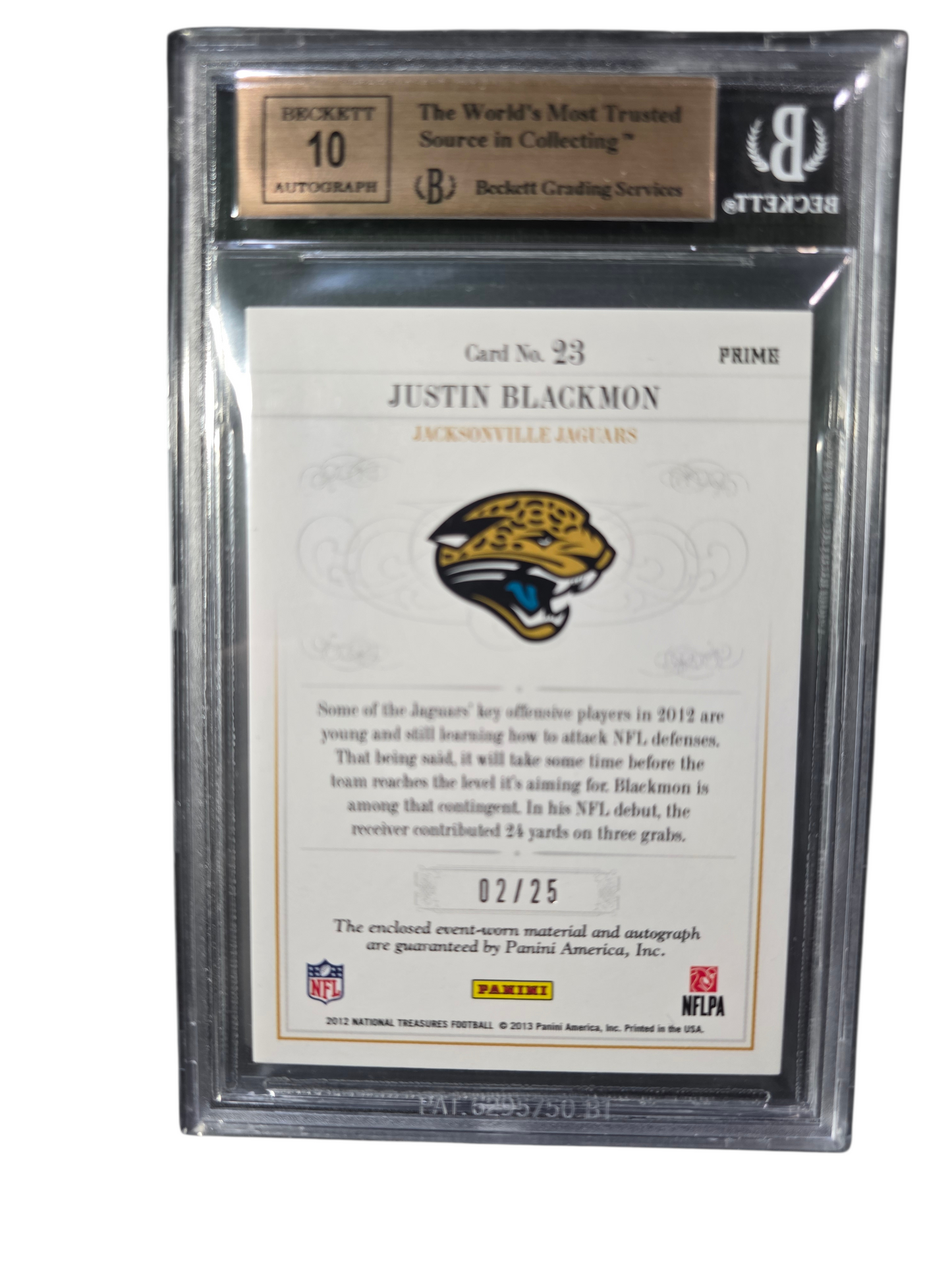 2012 Panini National Rc Colossal Jersey Prime auto Justin Blackmon #23 BGS